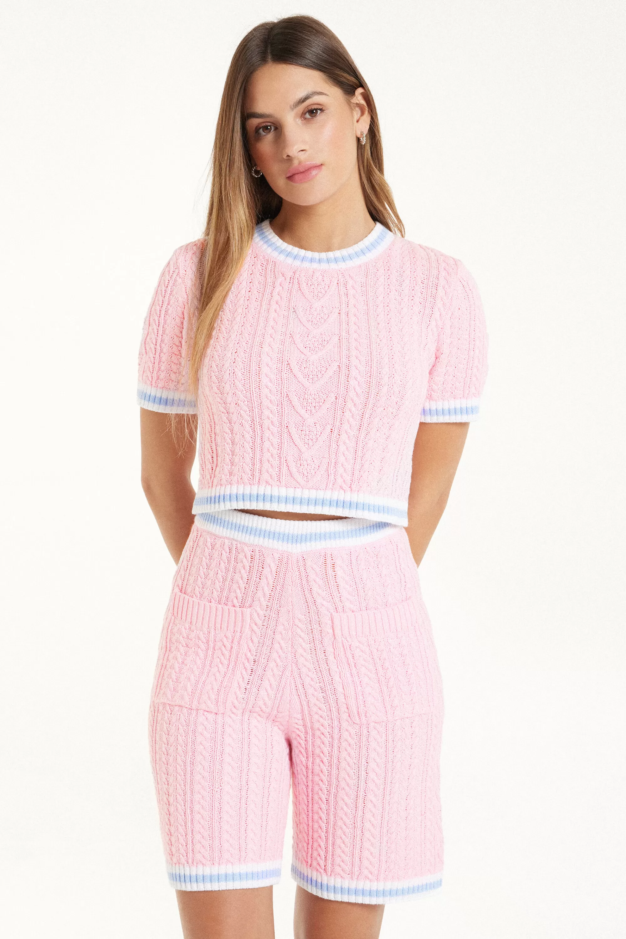 Flash Sale Maglia Corta A Mezza Manica Tessuto Calato Treccia - Magliette Maniche Corte - Donna | Magliette maniche corte