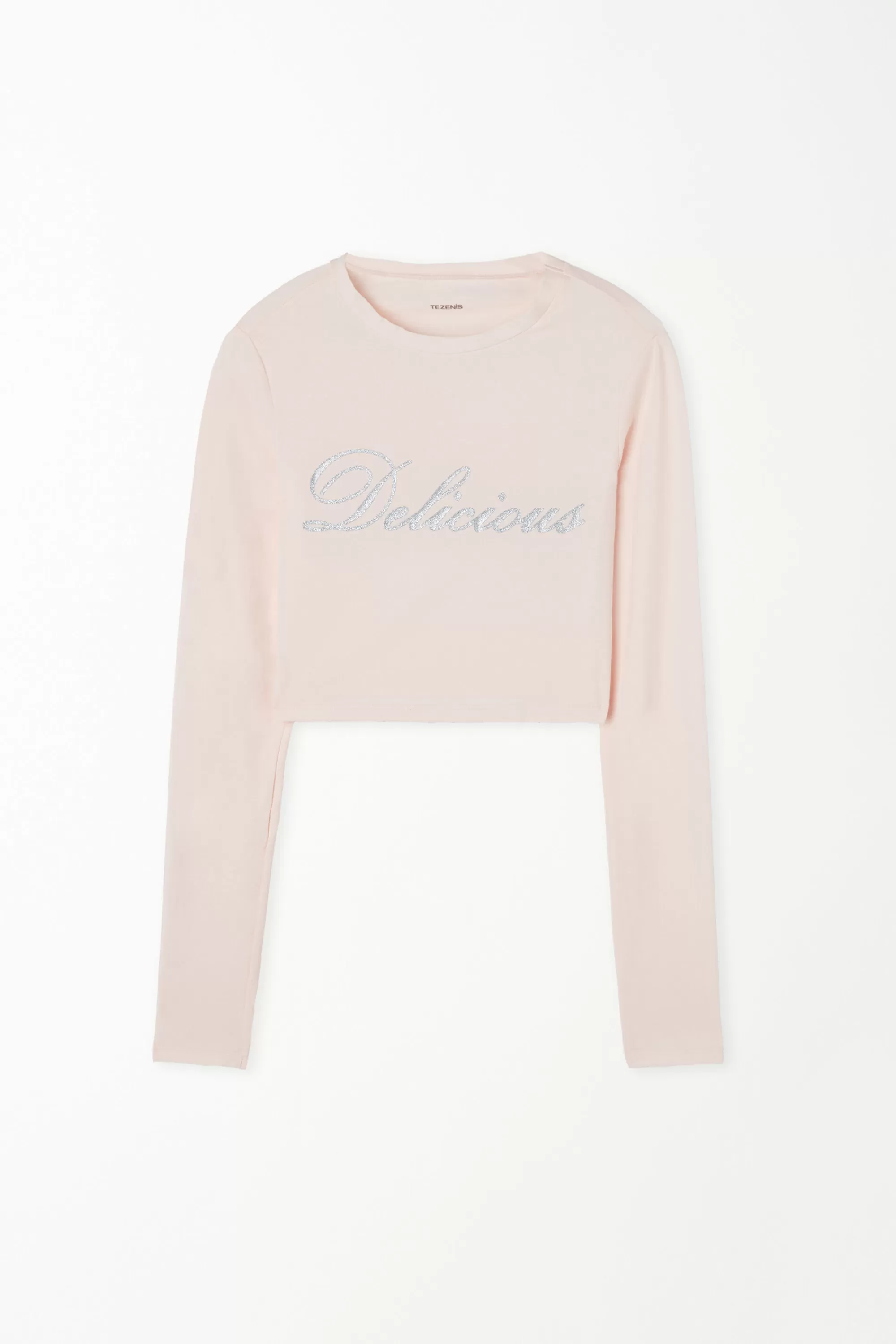 Discount Maglia Corta Cotone Con Maniche Lunghe E Scritta - Maglie Maniche Lunghe - Donna | Maglie maniche lunghe
