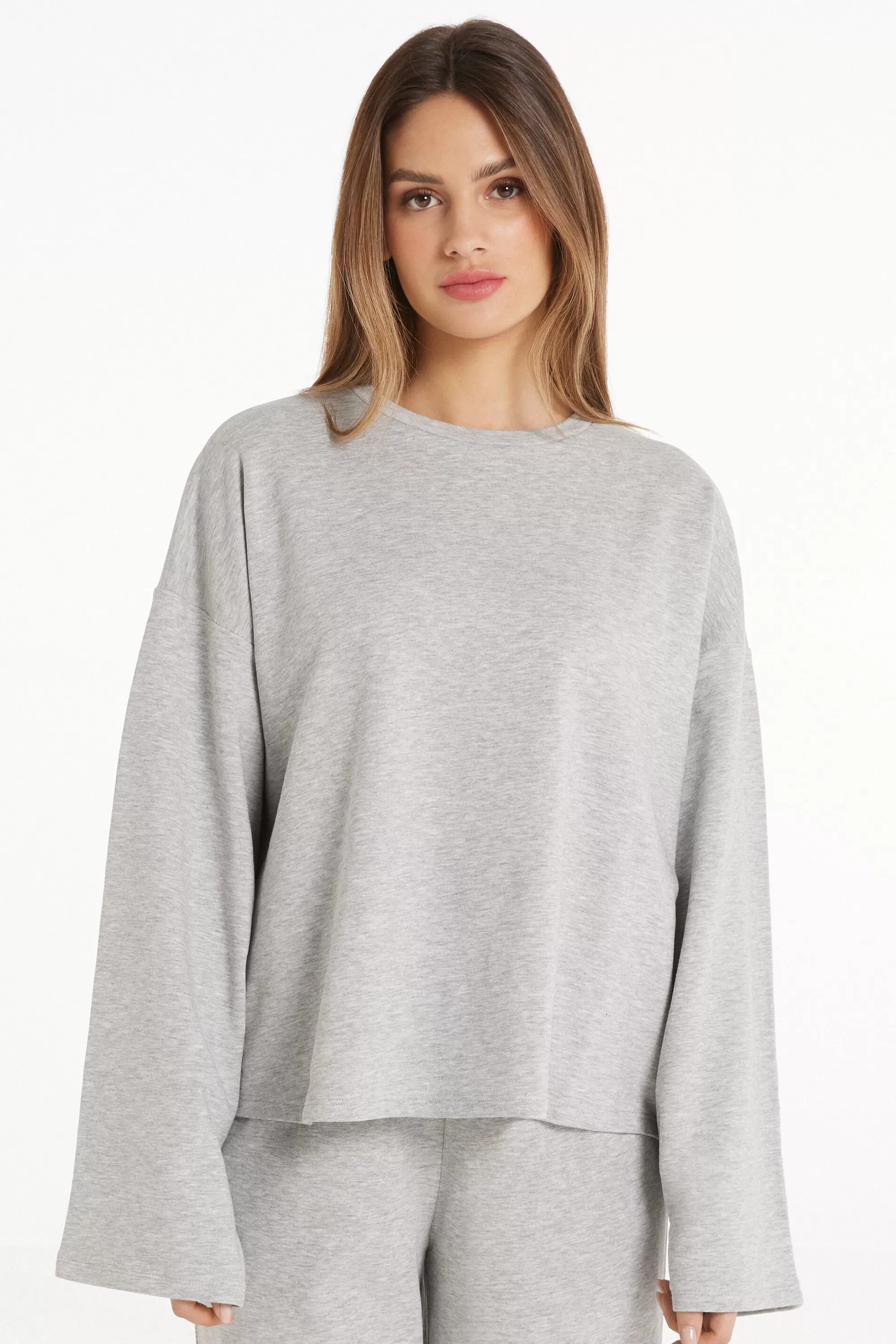 Fashion Maglia In Felpa Manica Lunga In Cotone Comfy - Pigiami Combinabili - Donna | Felpe | Maglie maniche lunghe