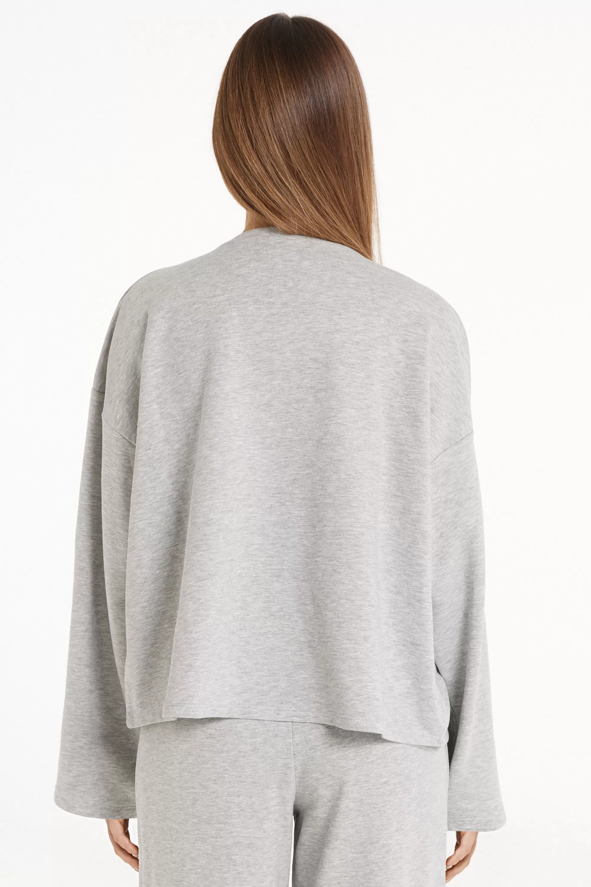 Fashion Maglia In Felpa Manica Lunga In Cotone Comfy - Pigiami Combinabili - Donna | Felpe | Maglie maniche lunghe