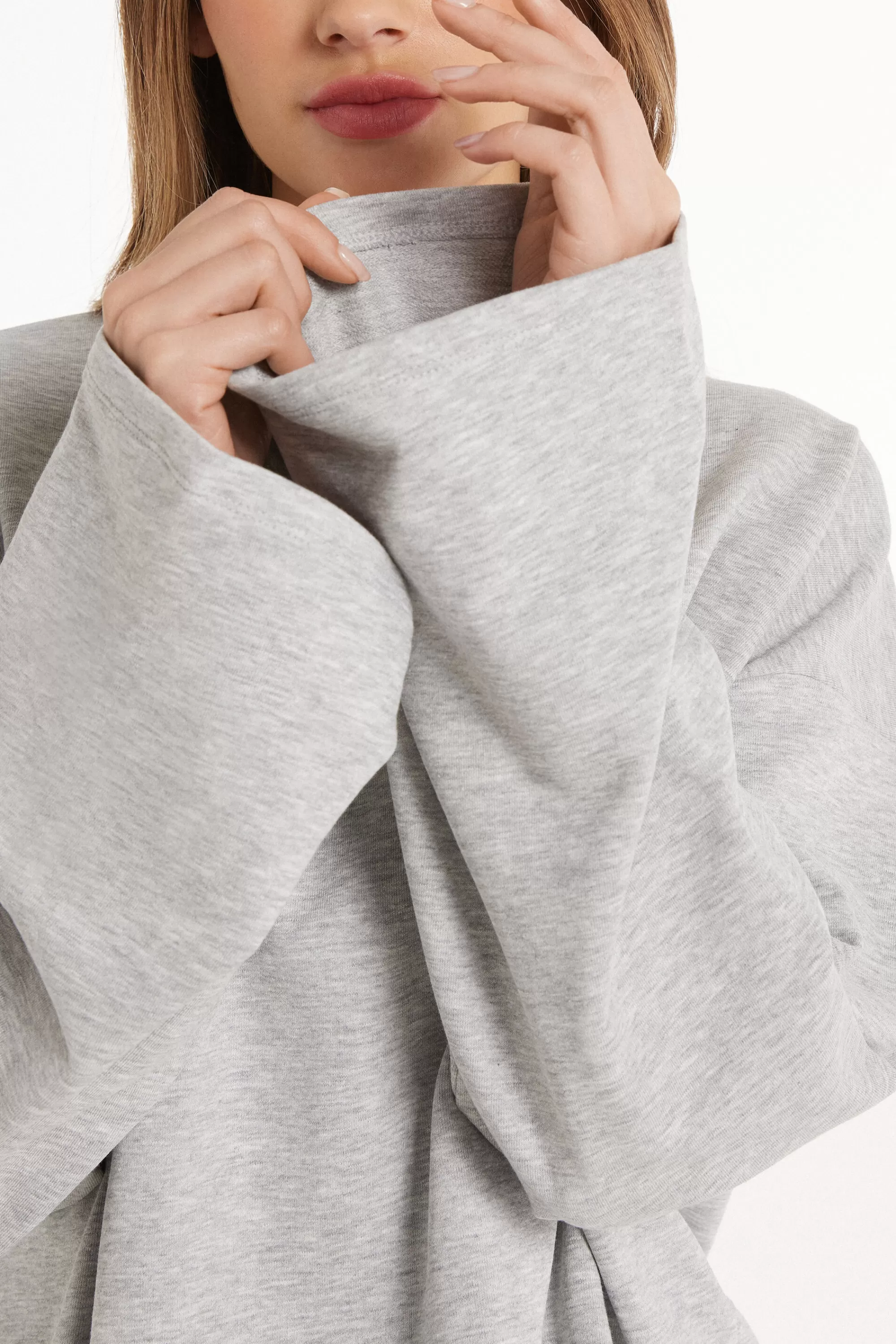 Fashion Maglia In Felpa Manica Lunga In Cotone Comfy - Pigiami Combinabili - Donna | Felpe | Maglie maniche lunghe