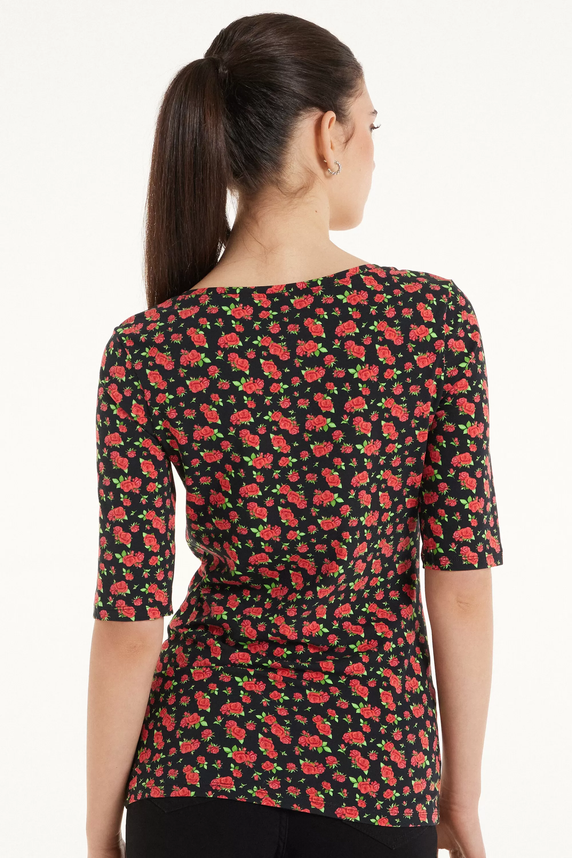 New Maglia Manica Corta Scollo Ampio In Cotone Stampato - Magliette Maniche Corte - Donna | Magliette maniche corte