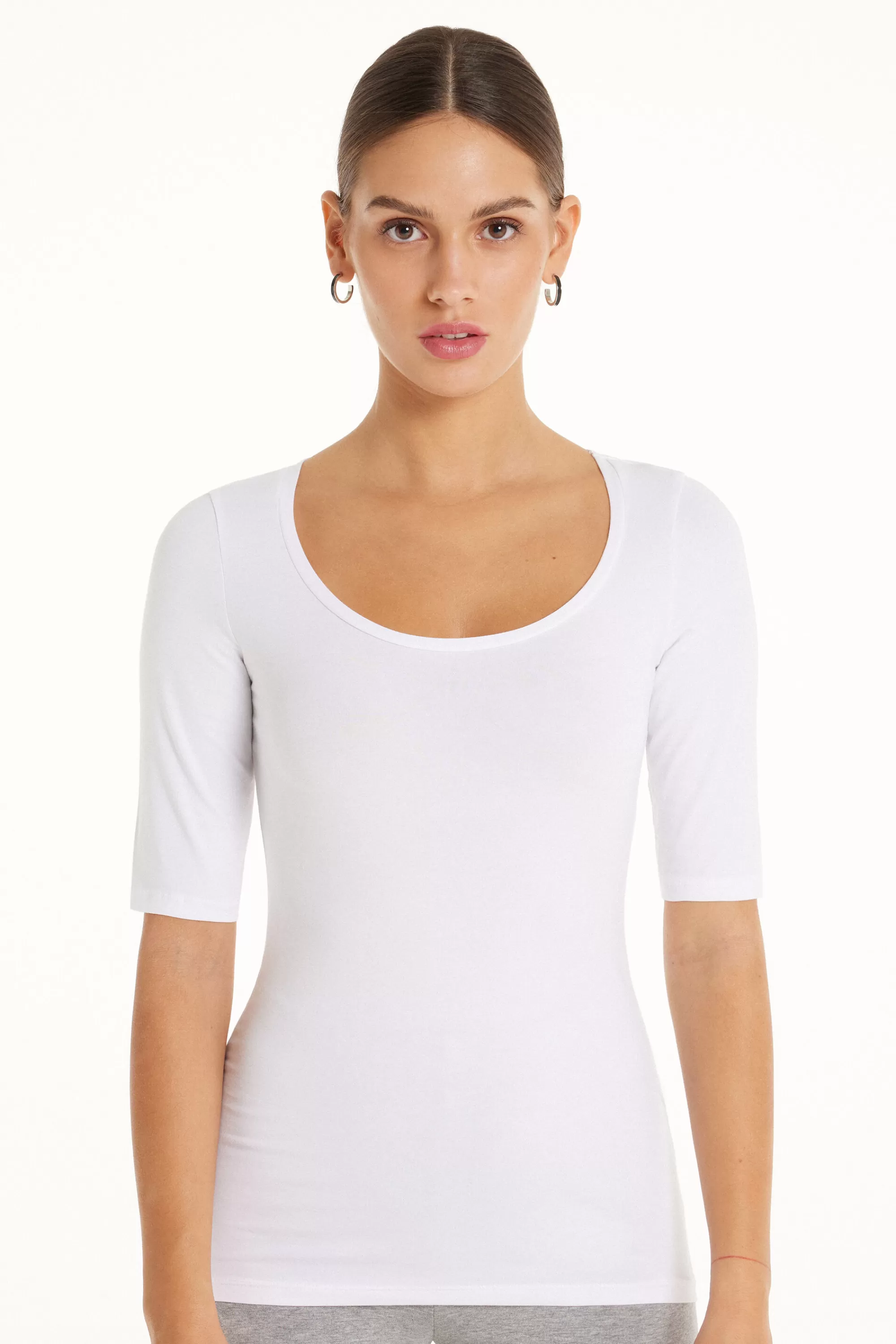 Hot Maglia Manica Corta Scollo Madonna In Cotone - Magliette Maniche Corte - Donna | Magliette maniche corte