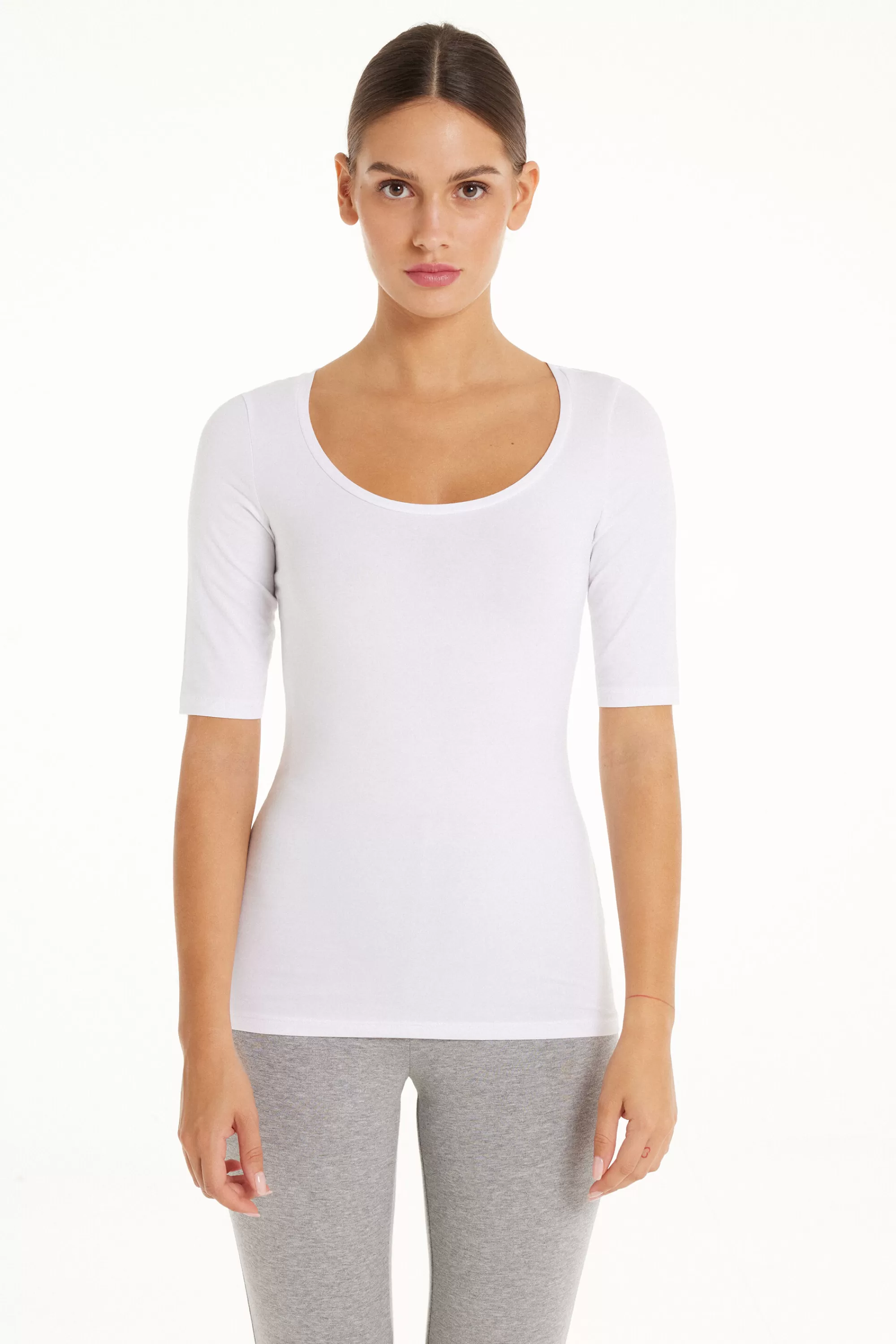 Hot Maglia Manica Corta Scollo Madonna In Cotone - Magliette Maniche Corte - Donna | Magliette maniche corte