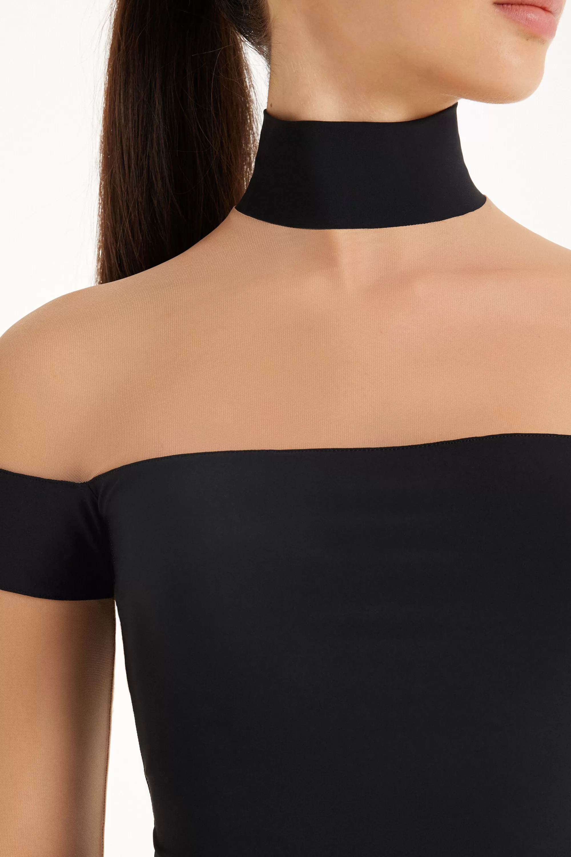 Store Maglia Manica Lunga Bicolore Tulle E Microfibra - Maglie Maniche Lunghe - Donna | Maglie maniche lunghe