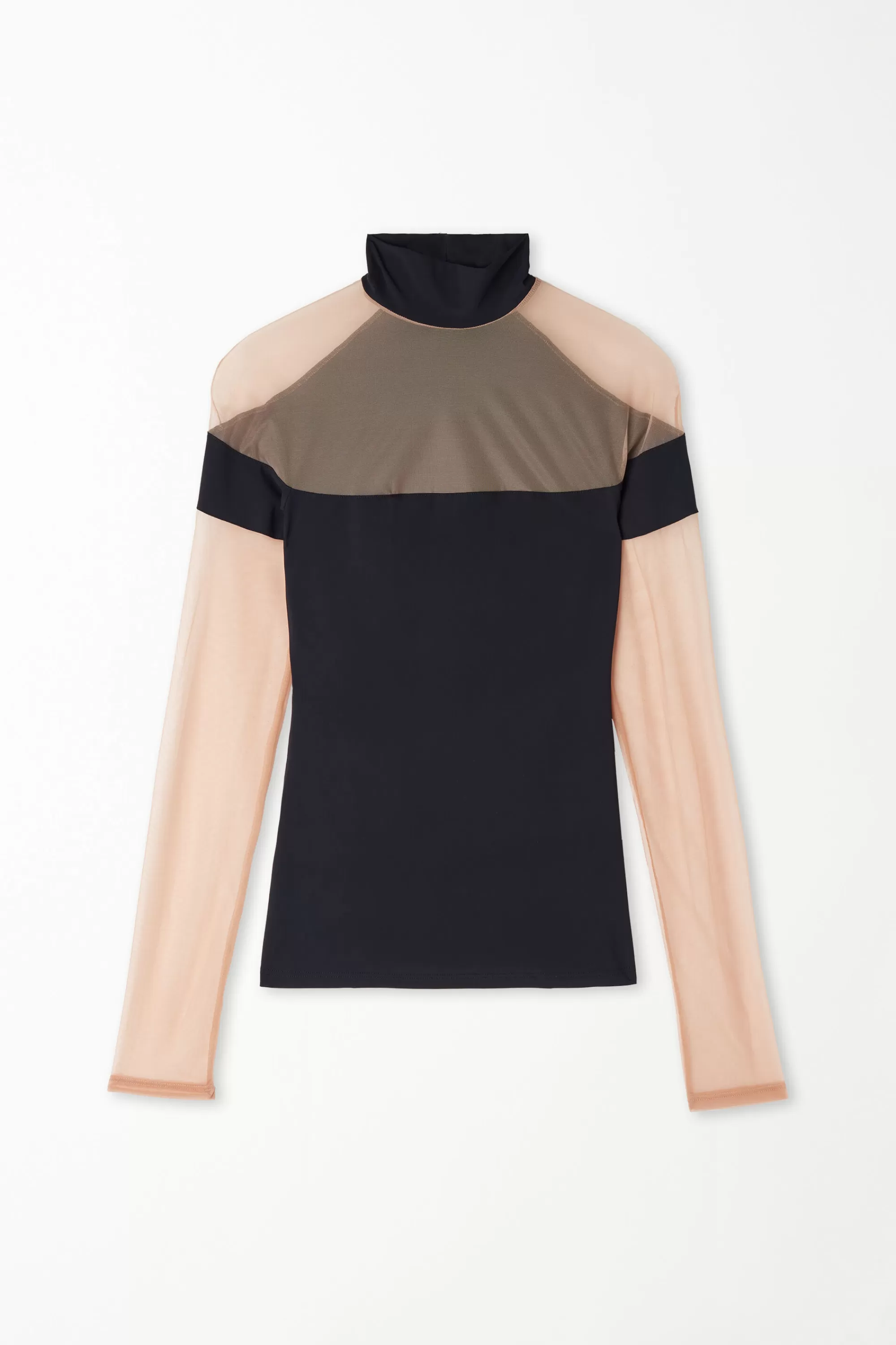 Store Maglia Manica Lunga Bicolore Tulle E Microfibra - Maglie Maniche Lunghe - Donna | Maglie maniche lunghe
