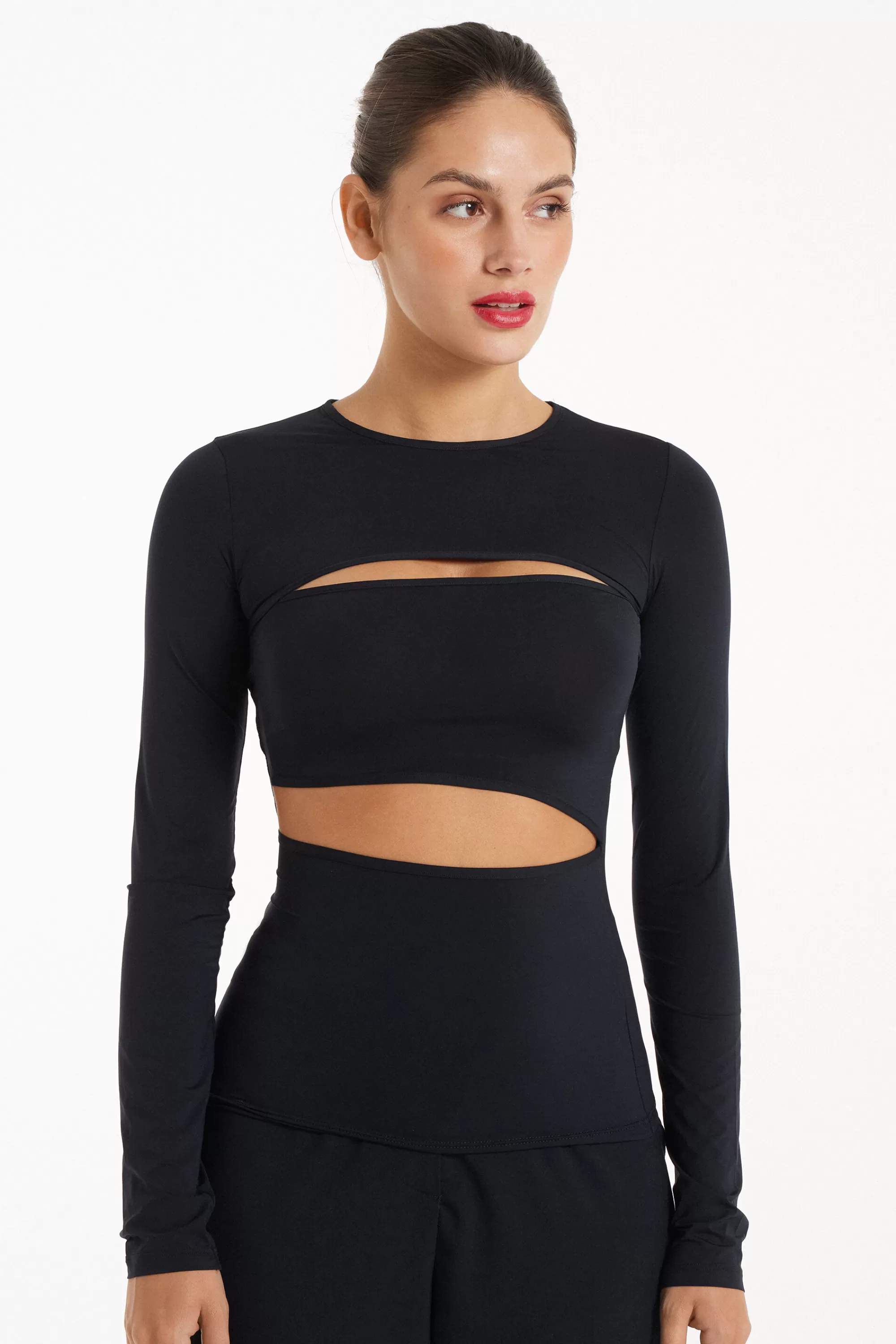 Store Maglia Manica Lunga Con Cut-Out In Microfibra - Maglie Maniche Lunghe - Donna | Maglie maniche lunghe