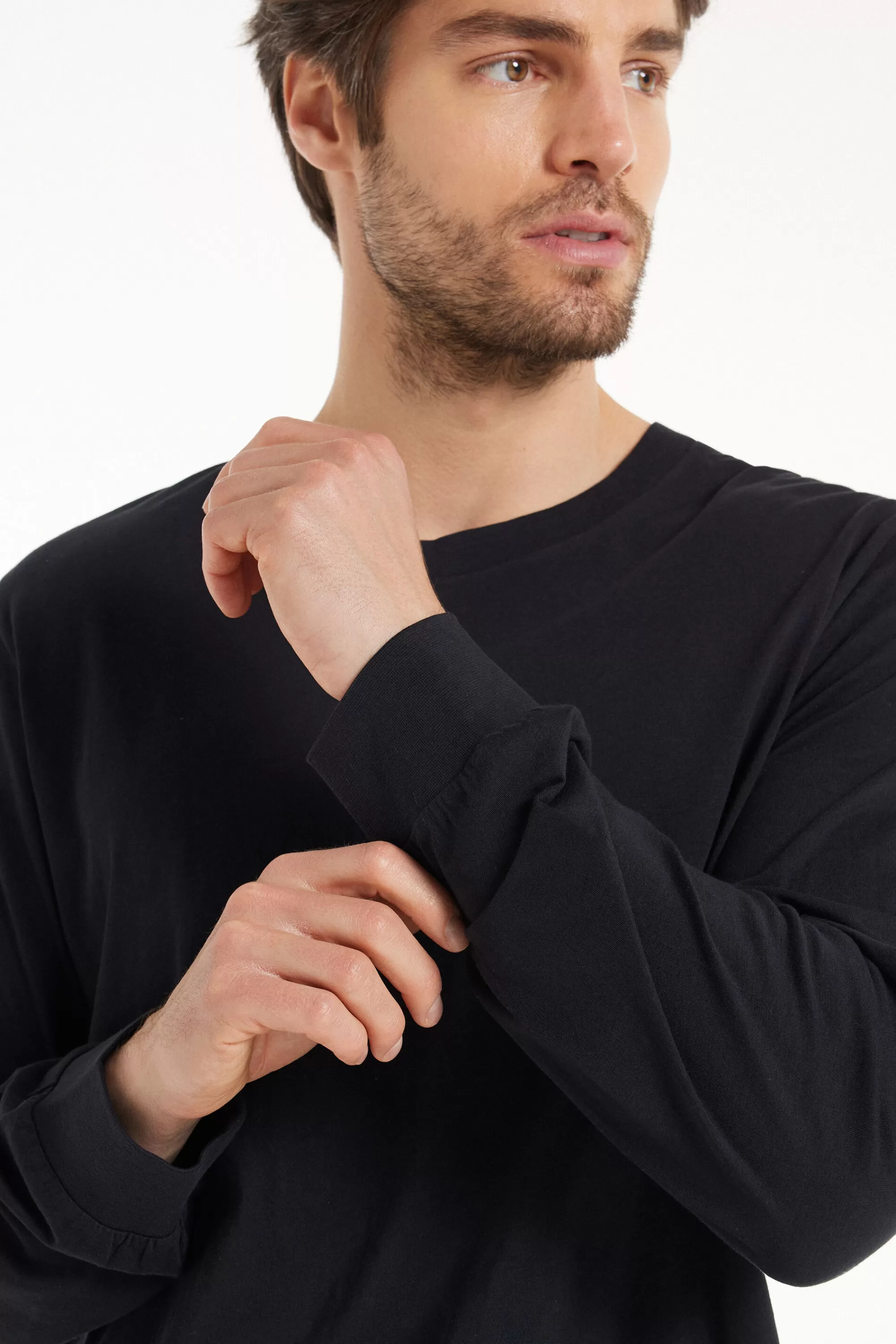 Outlet Maglia Manica Lunga Girocollo In Cotone Con Stampa - Pigiami Lunghi - Uomo | Pigiami lunghi