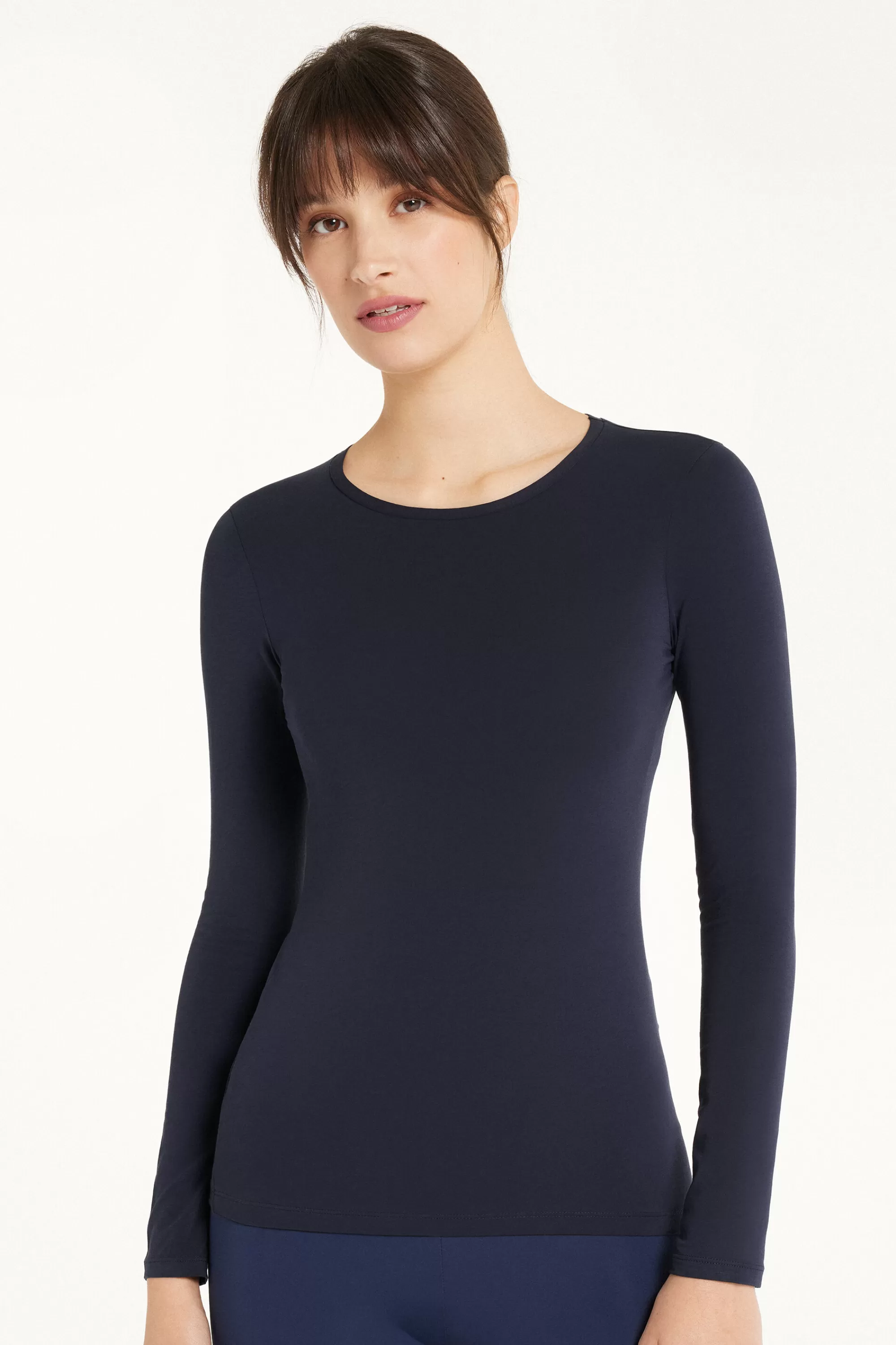 Cheap Maglia Manica Lunga Girocollo In Cotone Elasticizzato - Maglie Maniche Lunghe - Donna | Maglie maniche lunghe