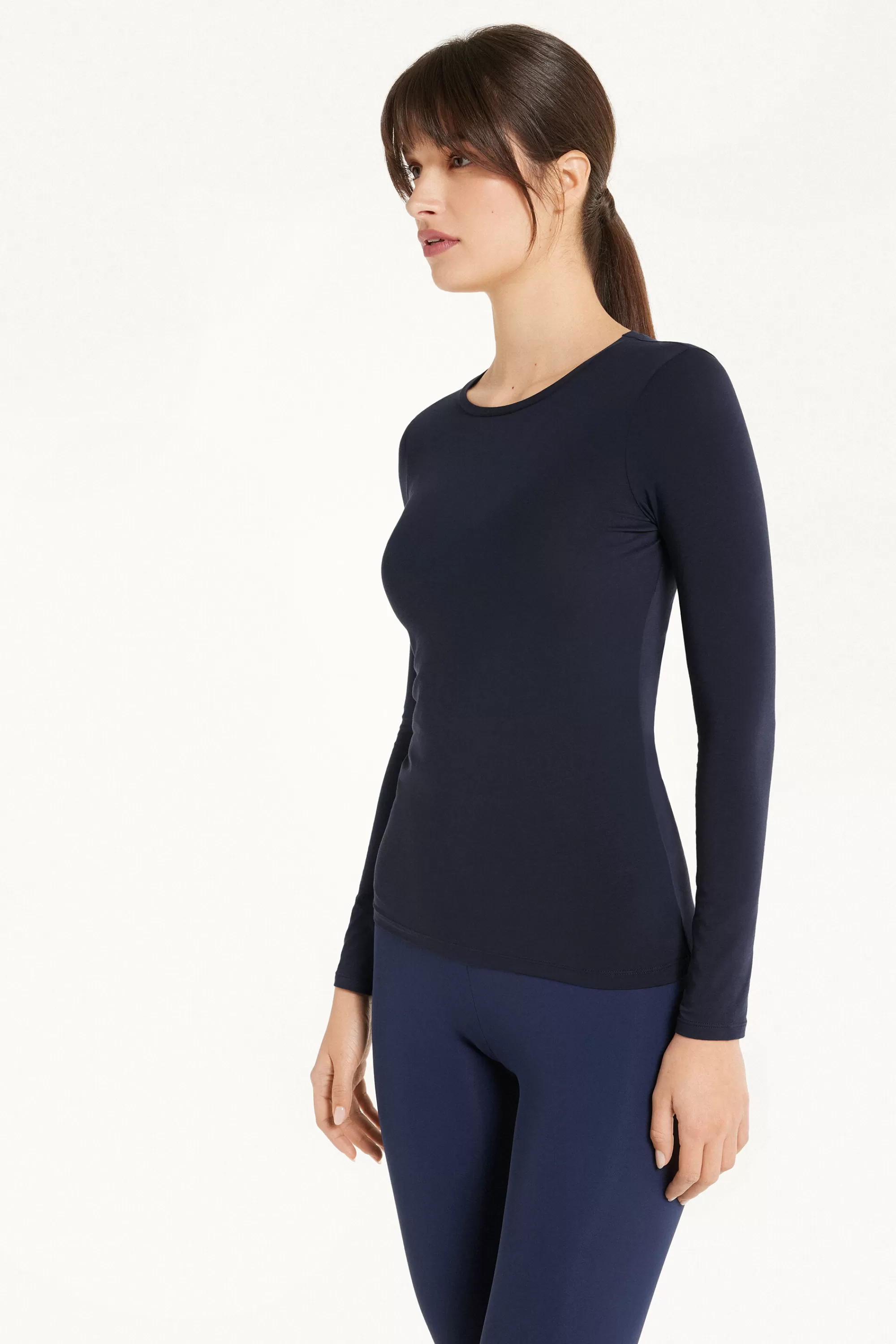 Cheap Maglia Manica Lunga Girocollo In Cotone Elasticizzato - Maglie Maniche Lunghe - Donna | Maglie maniche lunghe