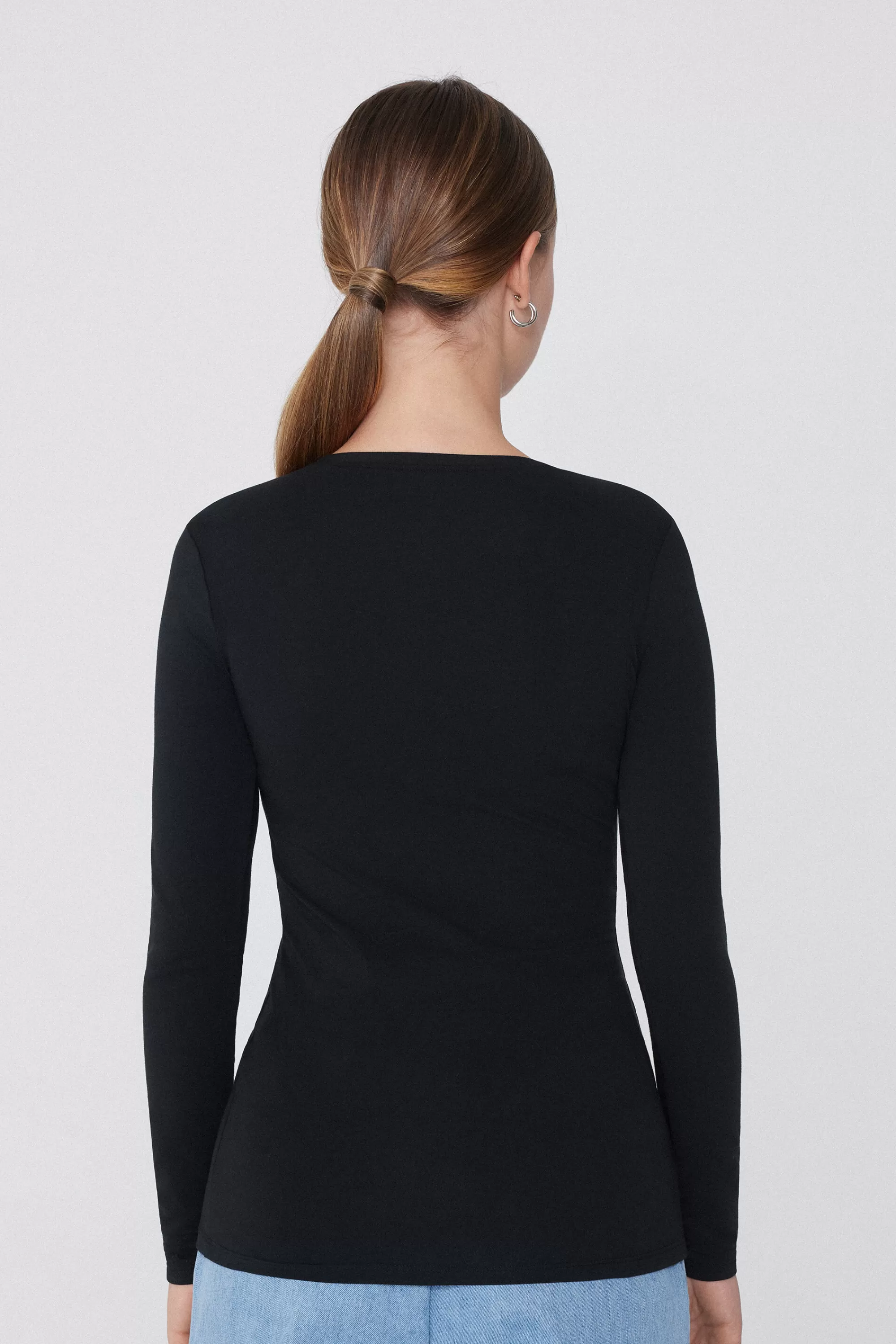 Hot Maglia Manica Lunga Girocollo In Cotone Elasticizzato - Maglie Maniche Lunghe - Donna | Maglie maniche lunghe