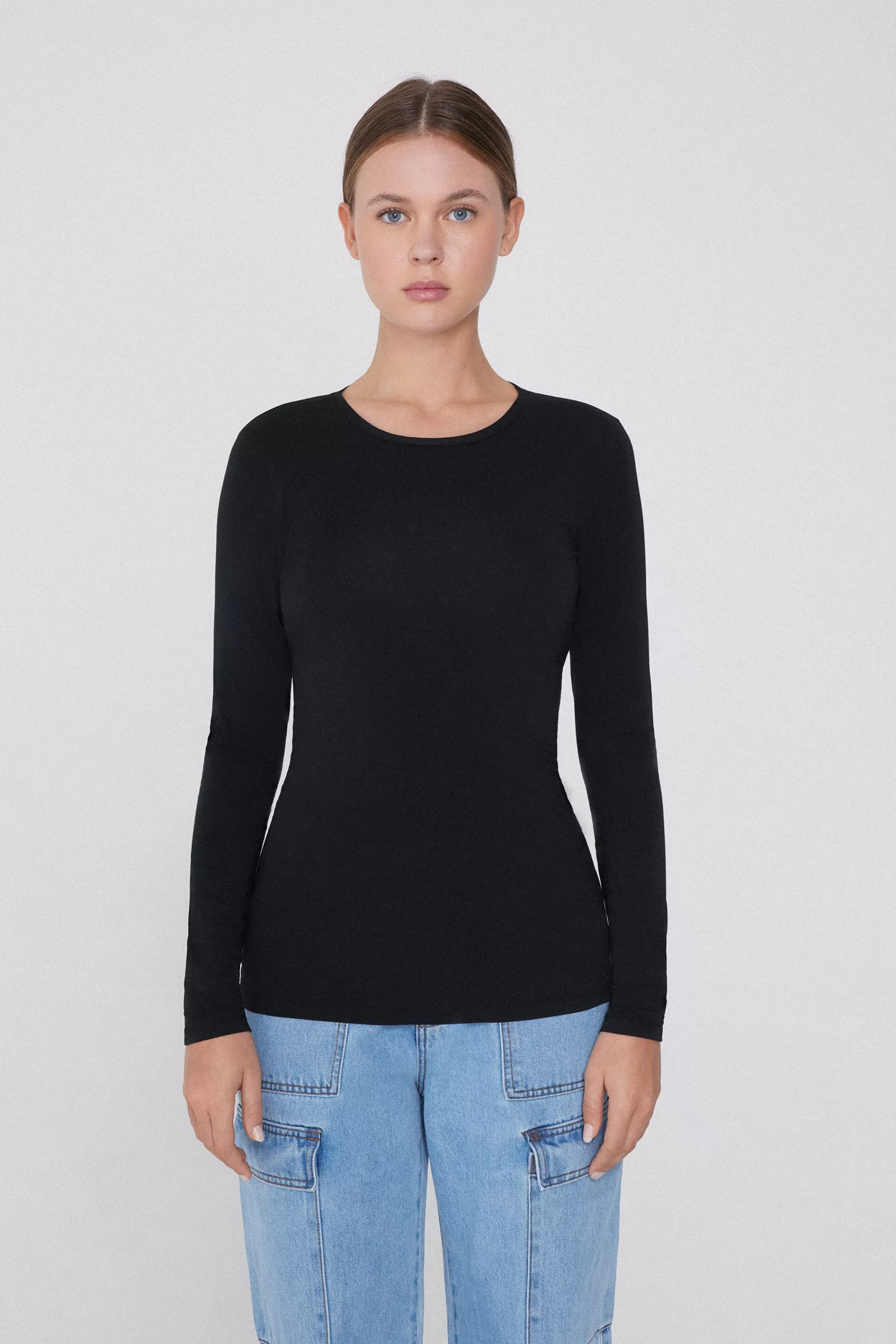 Hot Maglia Manica Lunga Girocollo In Cotone Elasticizzato - Maglie Maniche Lunghe - Donna | Maglie maniche lunghe