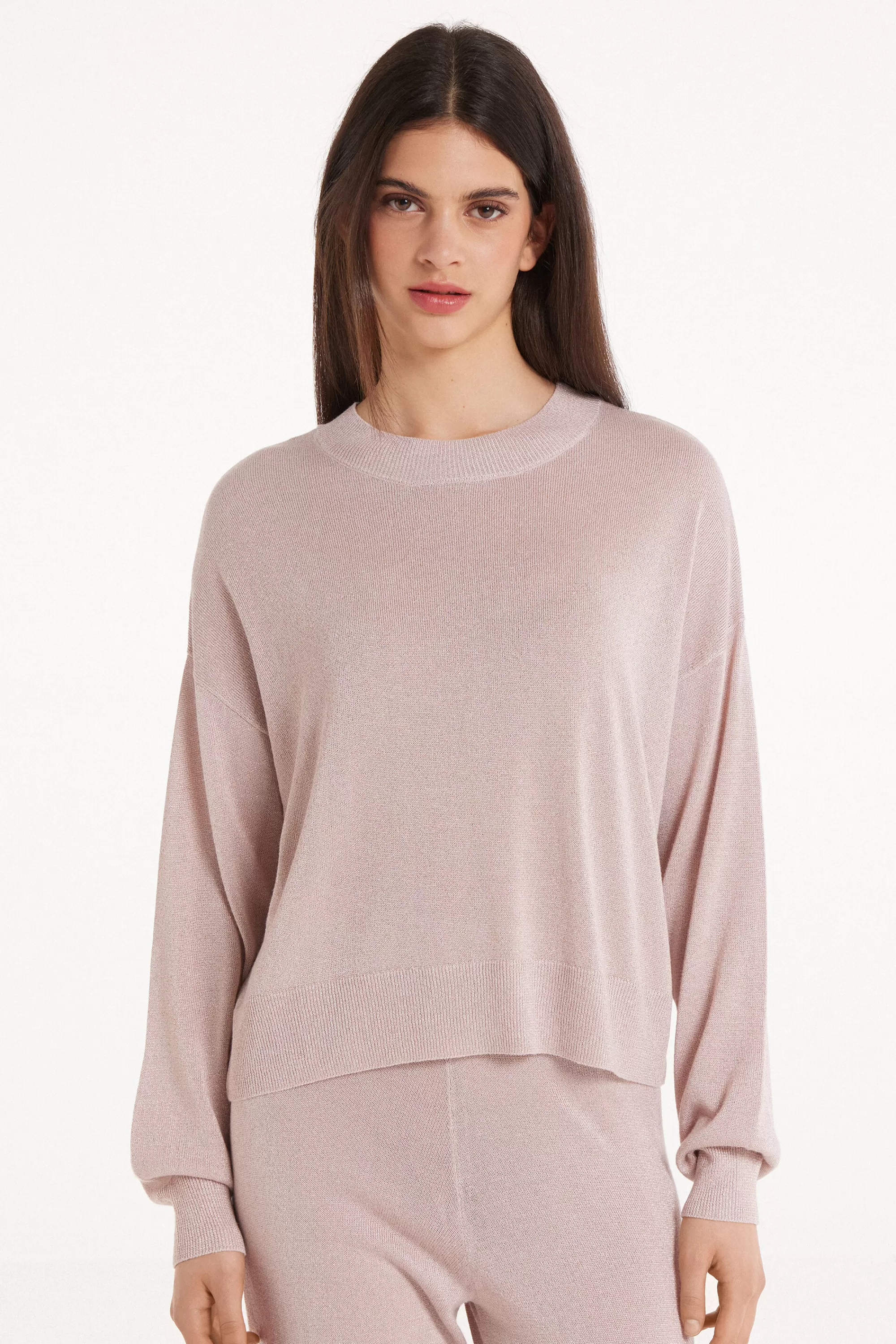 Sale Maglia Manica Lunga Girocollo Spalla Scesa Tessuto Laminato - Maglie Maniche Lunghe - Donna | Maglie maniche lunghe
