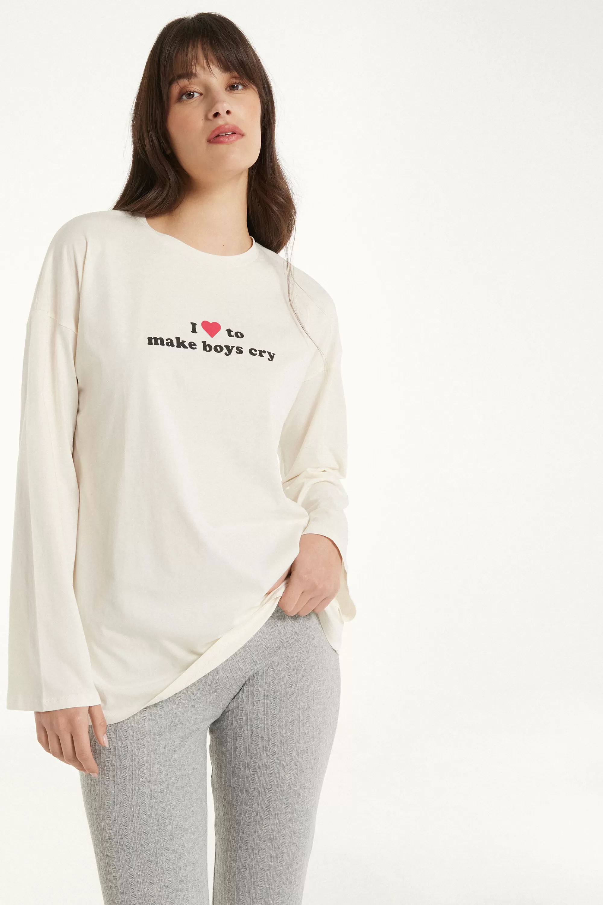 Store Maglia Manica Lunga In Cotone Over - Pigiami Combinabili - Donna | Maglie maniche lunghe | Pigiami combinabili