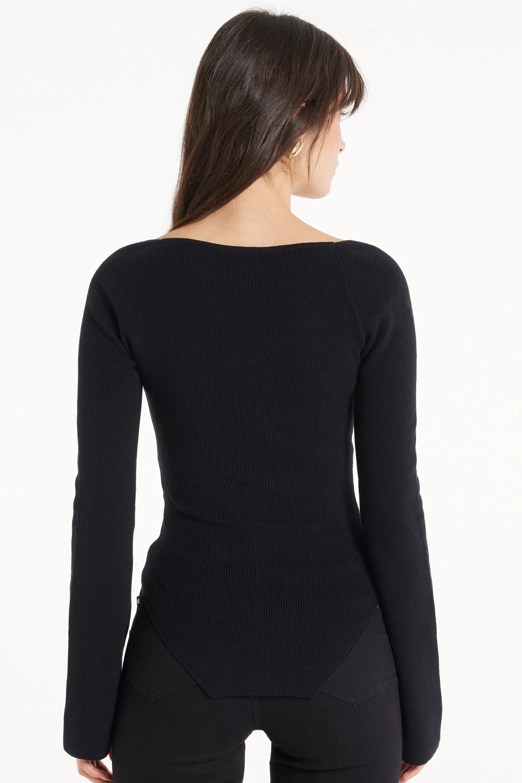 Store Maglia Manica Lunga Scollo A Cuore A Costine - Maglie Maniche Lunghe - Donna | Maglie maniche lunghe