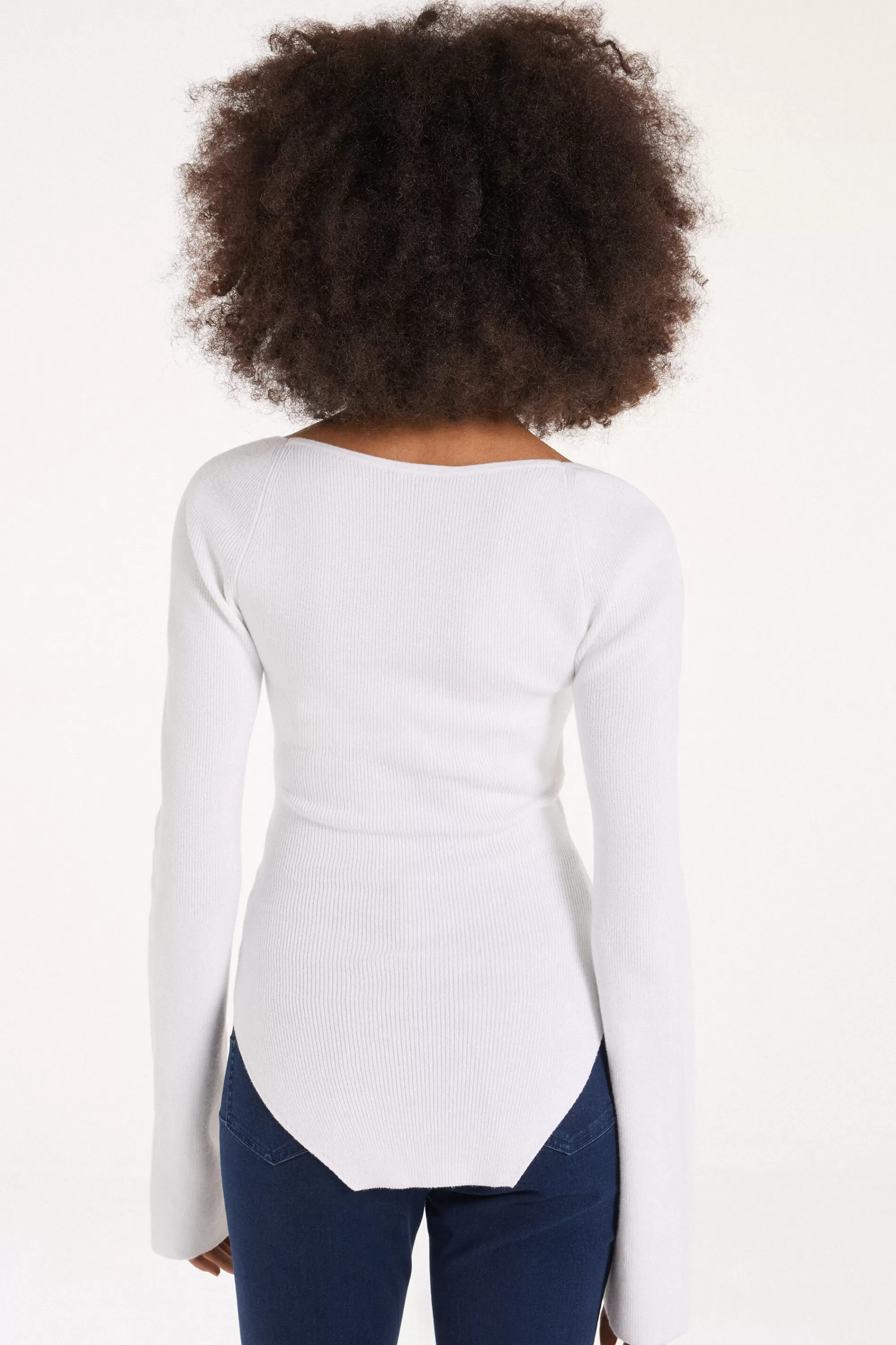 Best Sale Maglia Manica Lunga Scollo A Cuore A Costine - Maglie Maniche Lunghe - Donna | Maglie maniche lunghe
