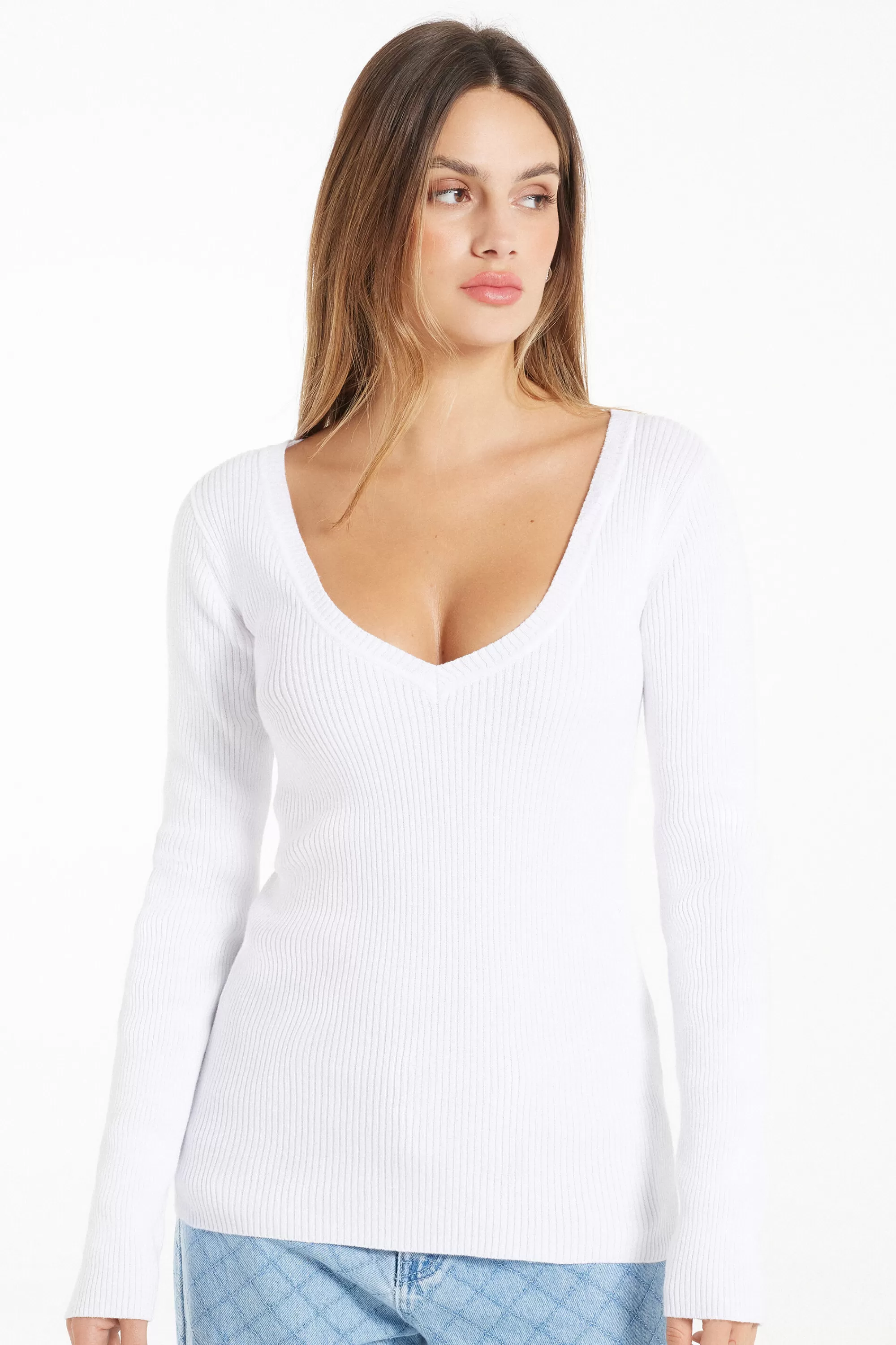 Store Maglia Manica Lunga Scollo A V A Costine - Maglie Maniche Lunghe - Donna | Maglie maniche lunghe