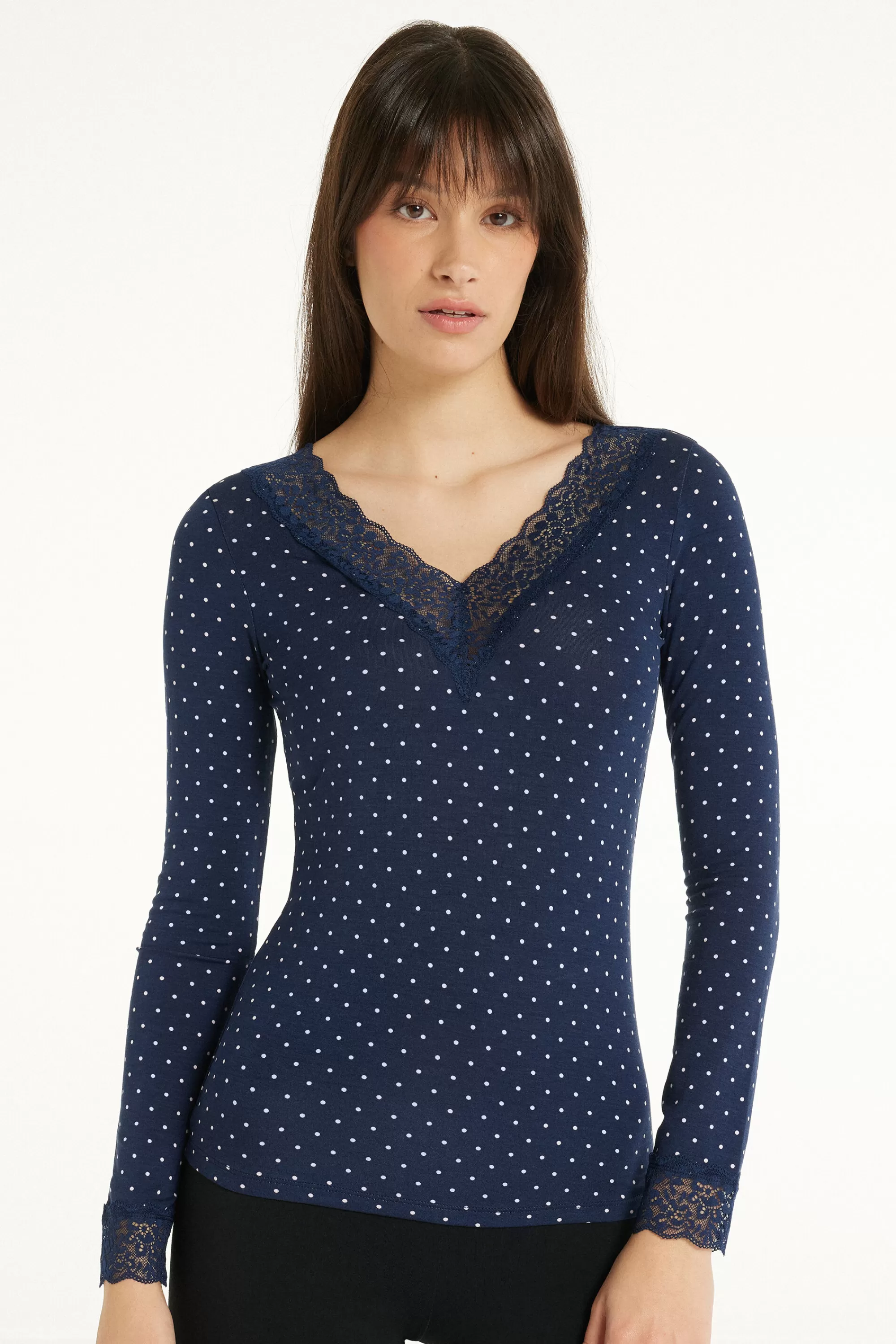 Cheap Maglia Manica Lunga Scollo A V Con Pizzo - Maglie Maniche Lunghe - Donna | Maglie maniche lunghe