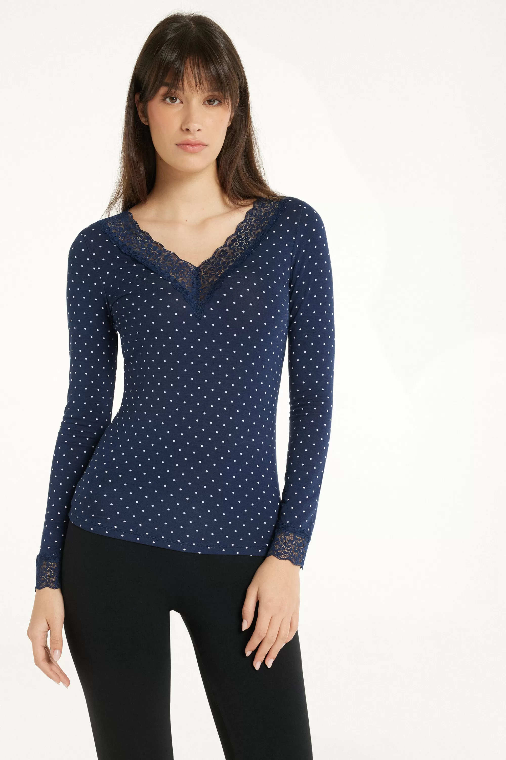 Cheap Maglia Manica Lunga Scollo A V Con Pizzo - Maglie Maniche Lunghe - Donna | Maglie maniche lunghe