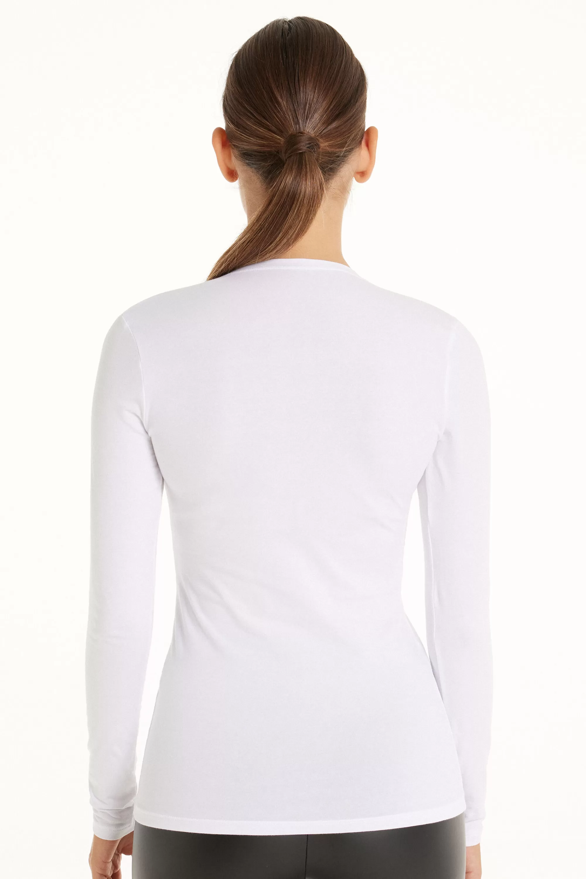 Hot Maglia Manica Lunga Scollo A V In Cotone Elasticizzato - Maglie Maniche Lunghe - Donna | Maglie maniche lunghe