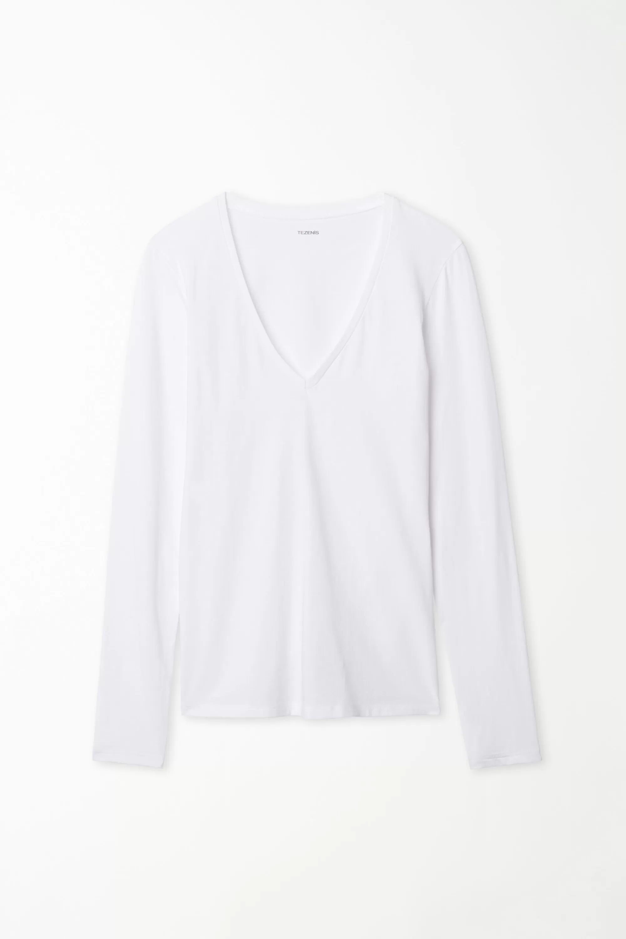 Hot Maglia Manica Lunga Scollo A V In Cotone Elasticizzato - Maglie Maniche Lunghe - Donna | Maglie maniche lunghe