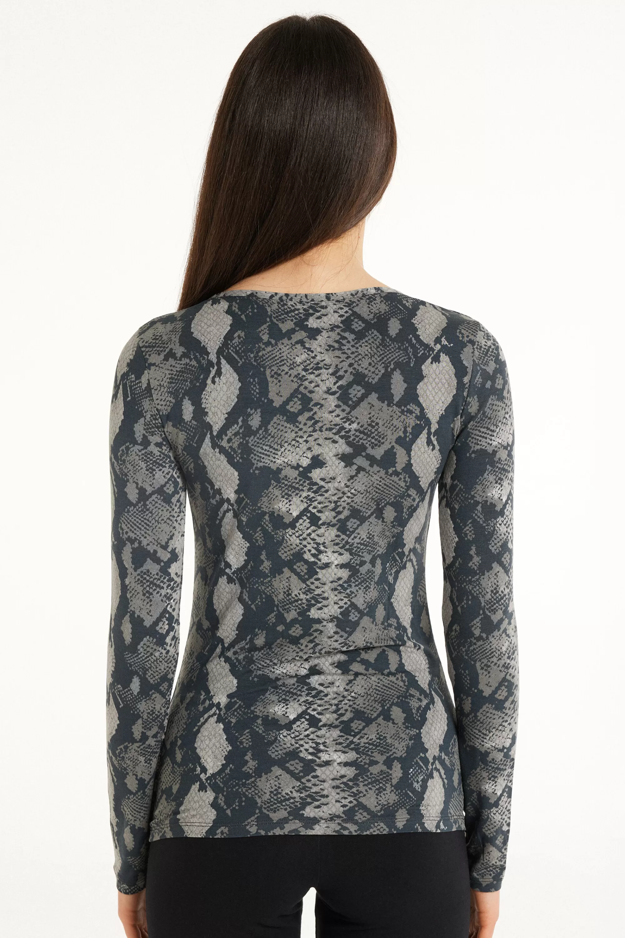 Best Sale Maglia Manica Lunga Scollo Ampio Viscosa Stampata - Maglie Maniche Lunghe - Donna | Maglie maniche lunghe