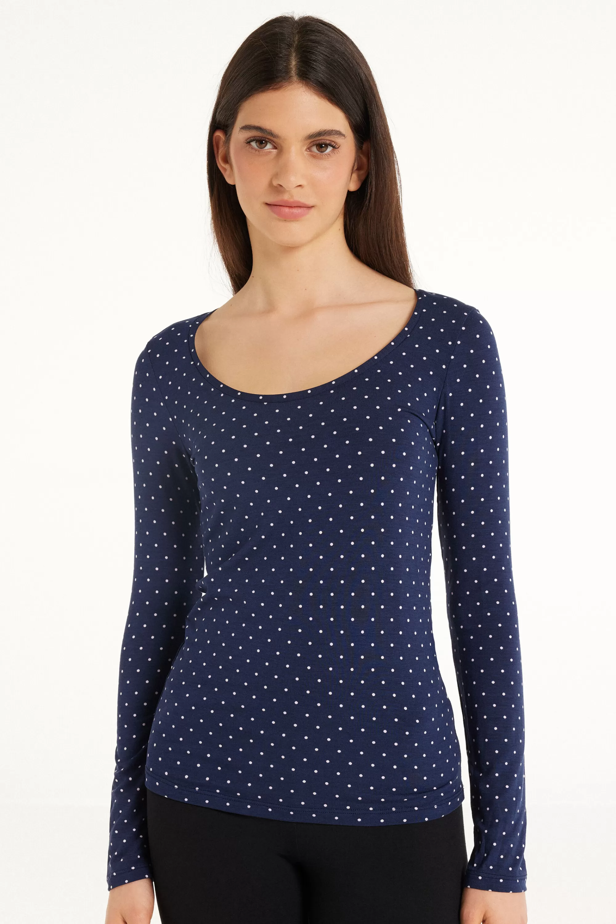 Best Sale Maglia Manica Lunga Scollo Ampio Viscosa Stampata - Maglie Maniche Lunghe - Donna | Maglie maniche lunghe