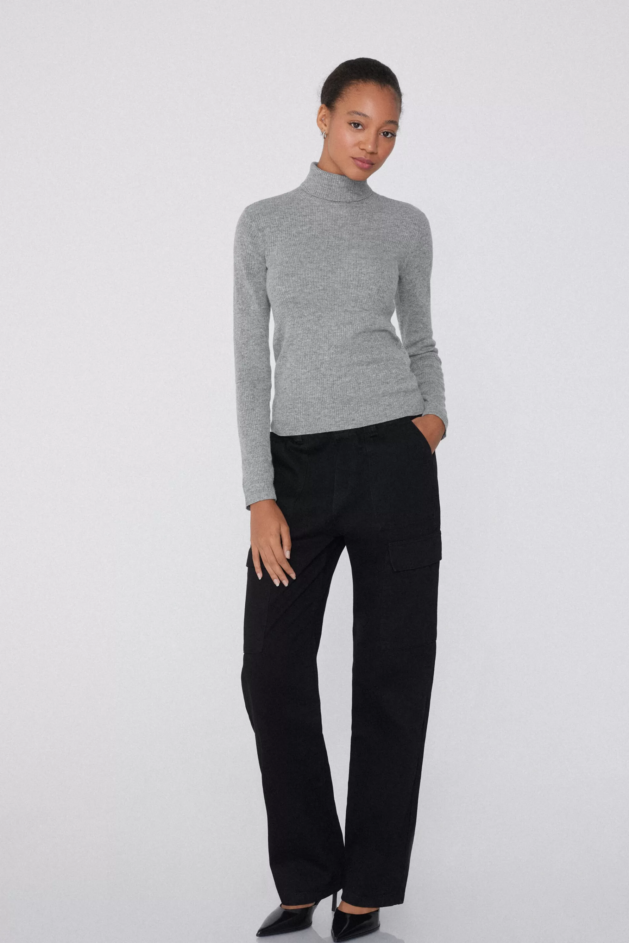 Best Sale Maglia Pesante Manica Lunga Collo Alto Costine Con Lana - Cardigan E Maglioni - Donna | Maglioncini lana | Cardigan e Maglioni