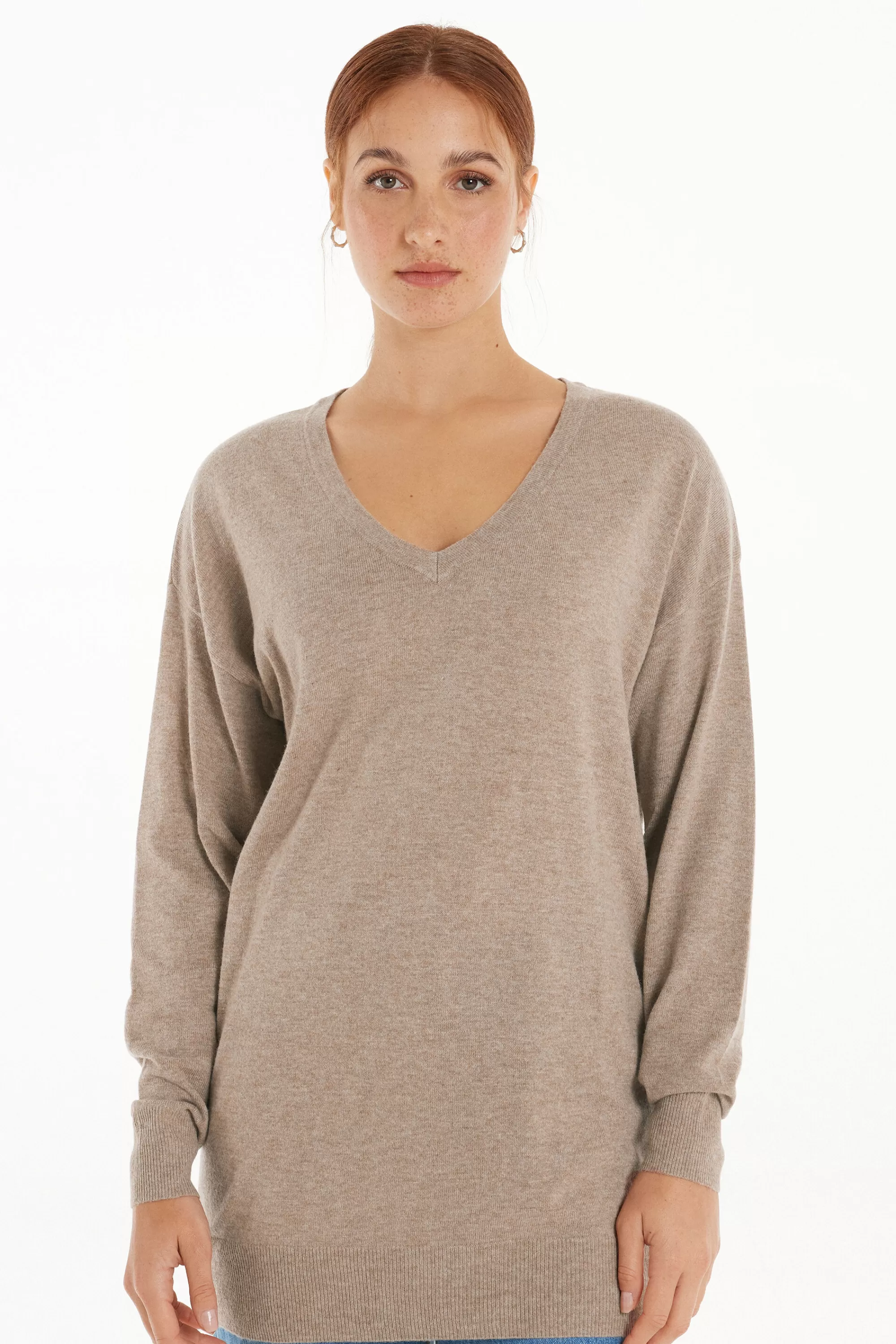 Best Sale Maglia Pesante Manica Lunga Scollo A V Con Lana - Cardigan E Maglioni - Donna | Maglioncini lana | Cardigan e Maglioni