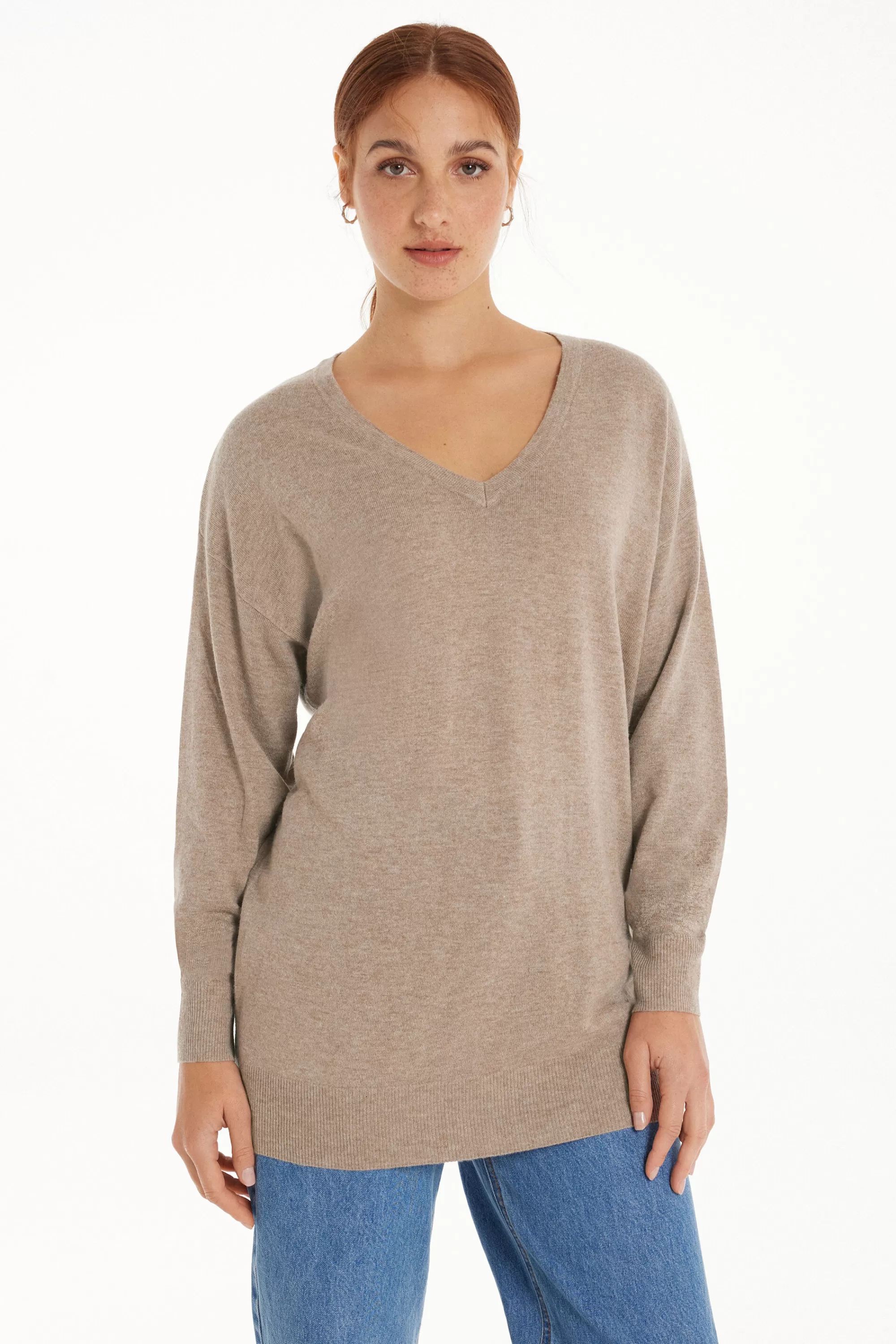 Best Sale Maglia Pesante Manica Lunga Scollo A V Con Lana - Cardigan E Maglioni - Donna | Maglioncini lana | Cardigan e Maglioni