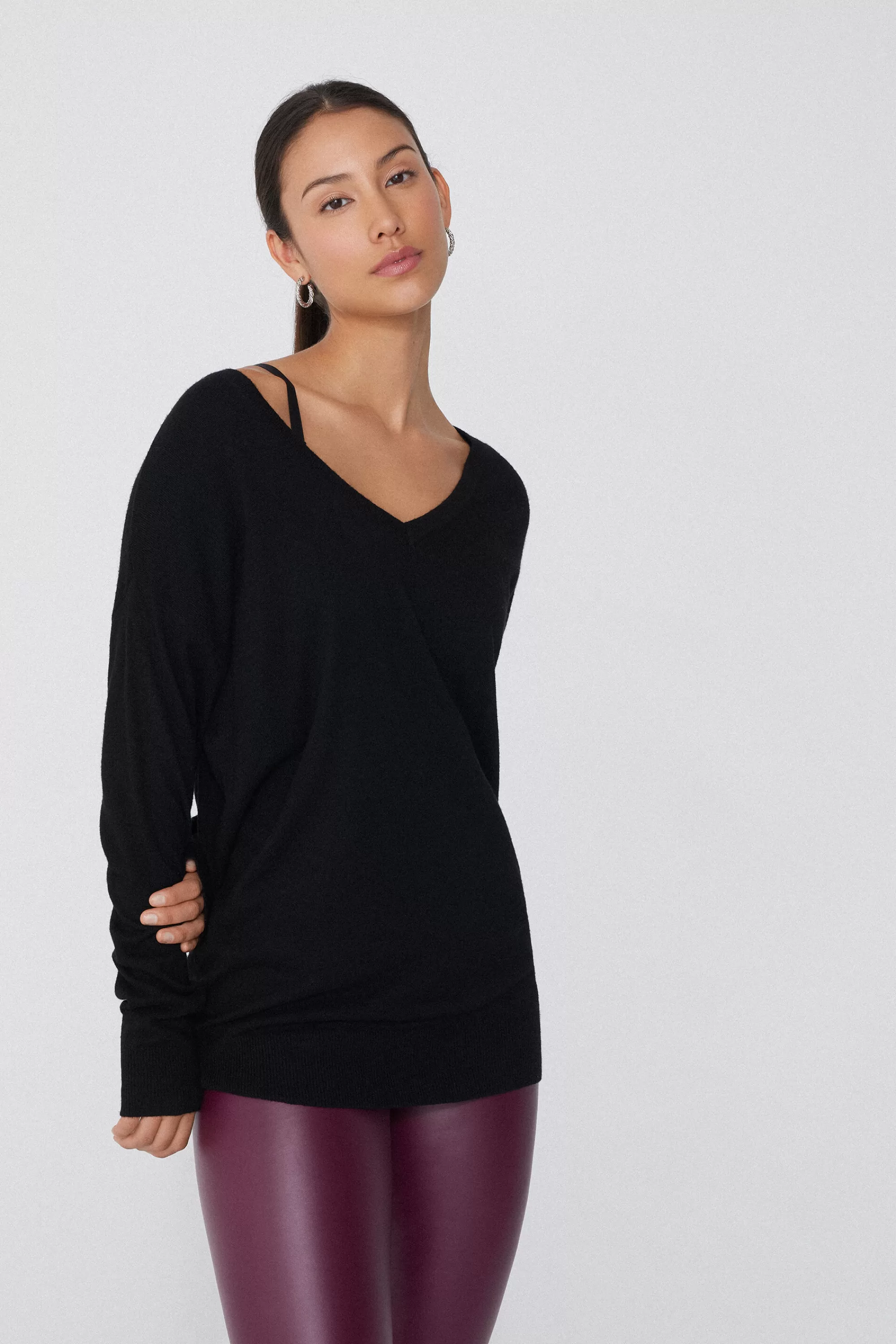 Discount Maglia Pesante Manica Lunga Scollo A V Con Lana - Cardigan E Maglioni - Donna | Maglioncini lana | Cardigan e Maglioni