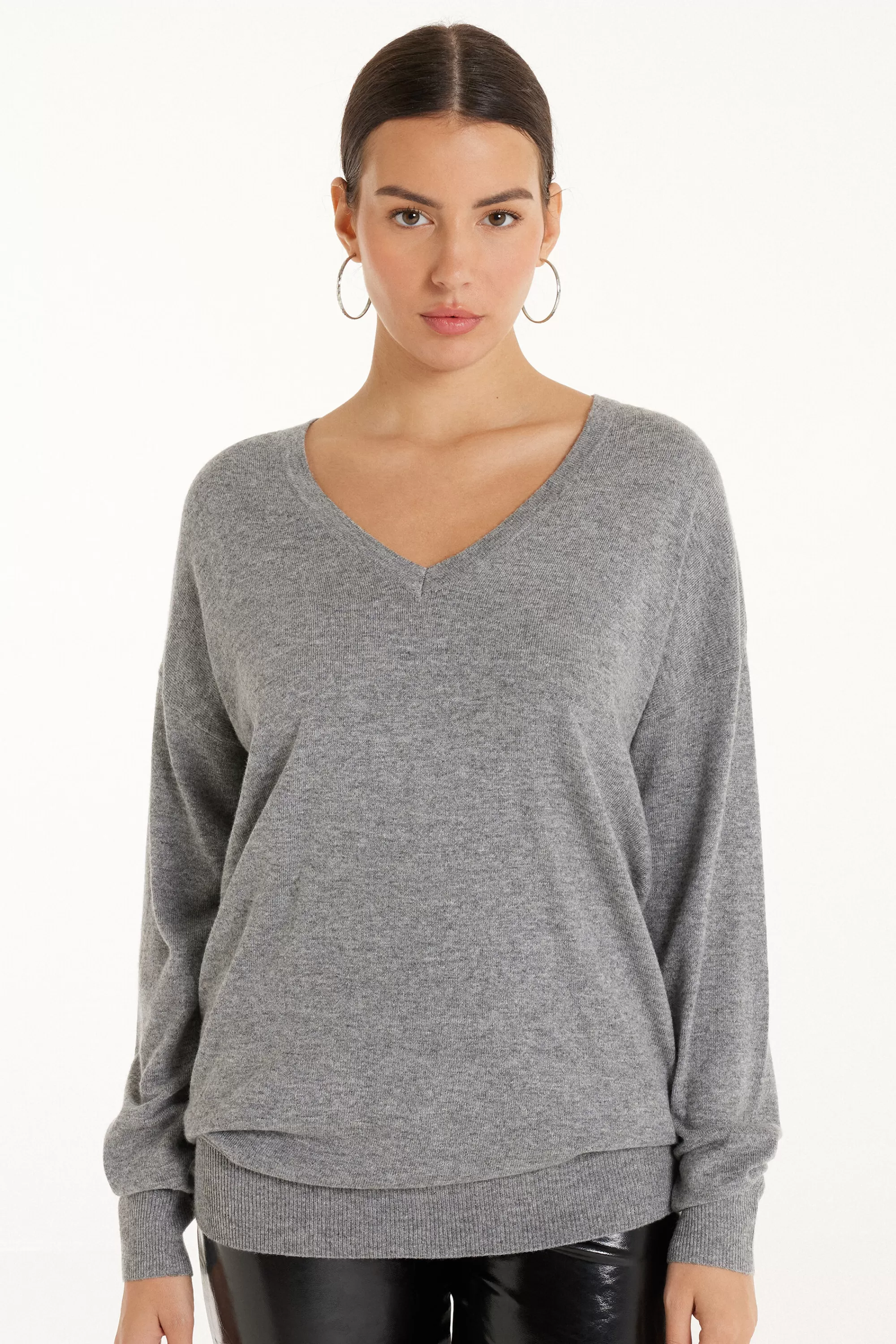Discount Maglia Pesante Manica Lunga Scollo A V Con Lana - Cardigan E Maglioni - Donna | Maglioncini lana | Cardigan e Maglioni
