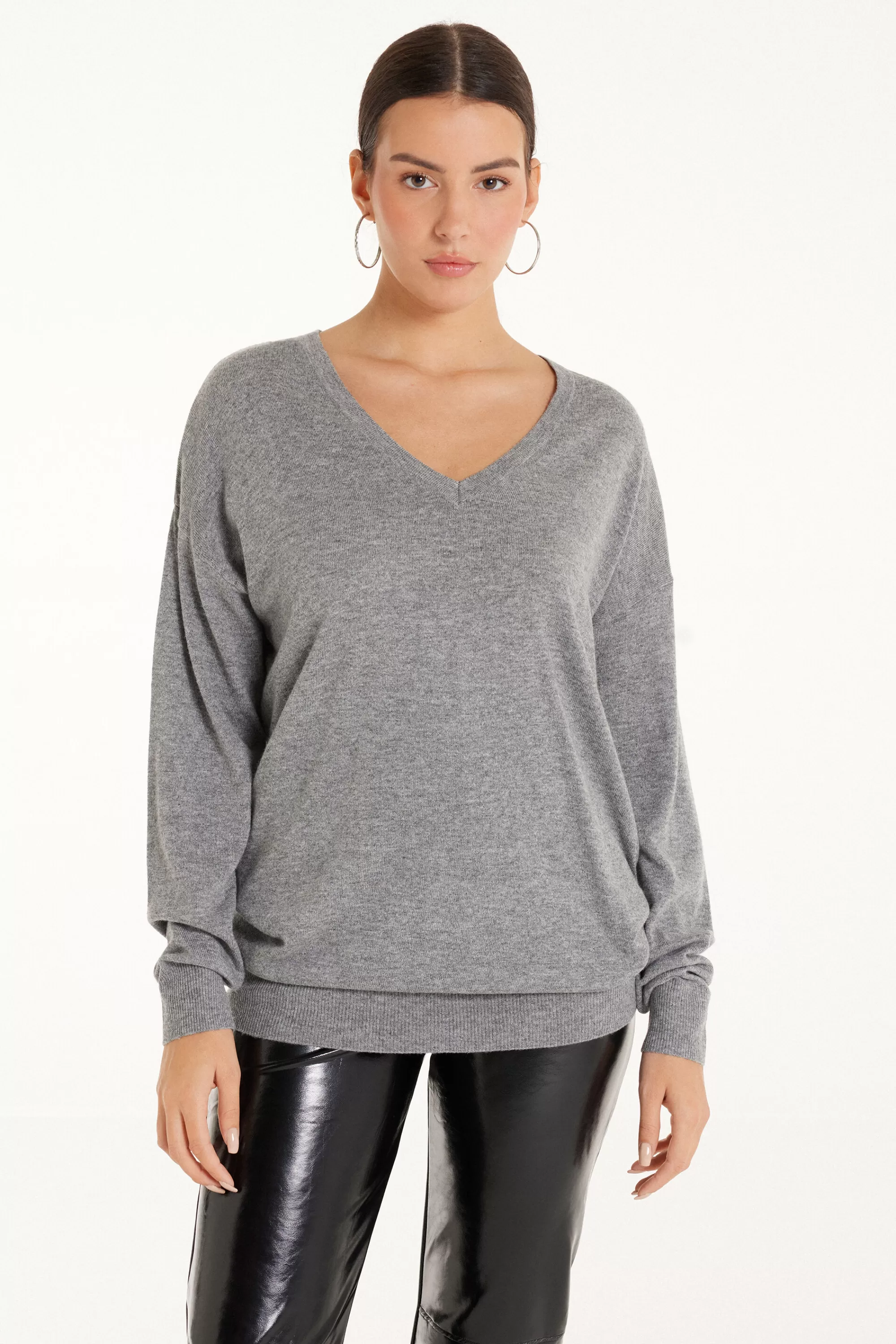 Discount Maglia Pesante Manica Lunga Scollo A V Con Lana - Cardigan E Maglioni - Donna | Maglioncini lana | Cardigan e Maglioni