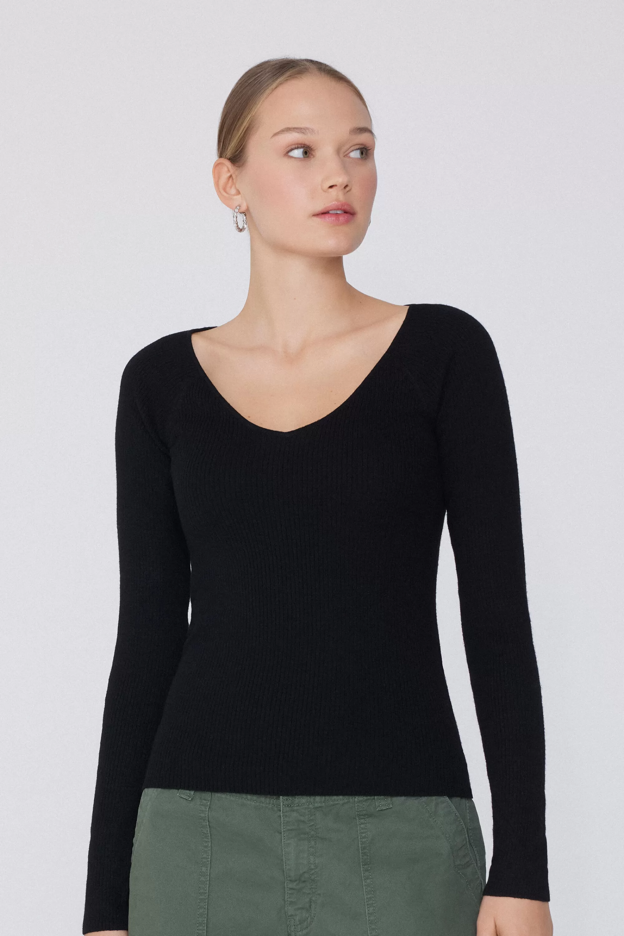 Cheap Maglia Pesante Manica Lunga Scollo A V Costine Con Lana - Cardigan E Maglioni - Donna | Maglioncini lana | Cardigan e Maglioni