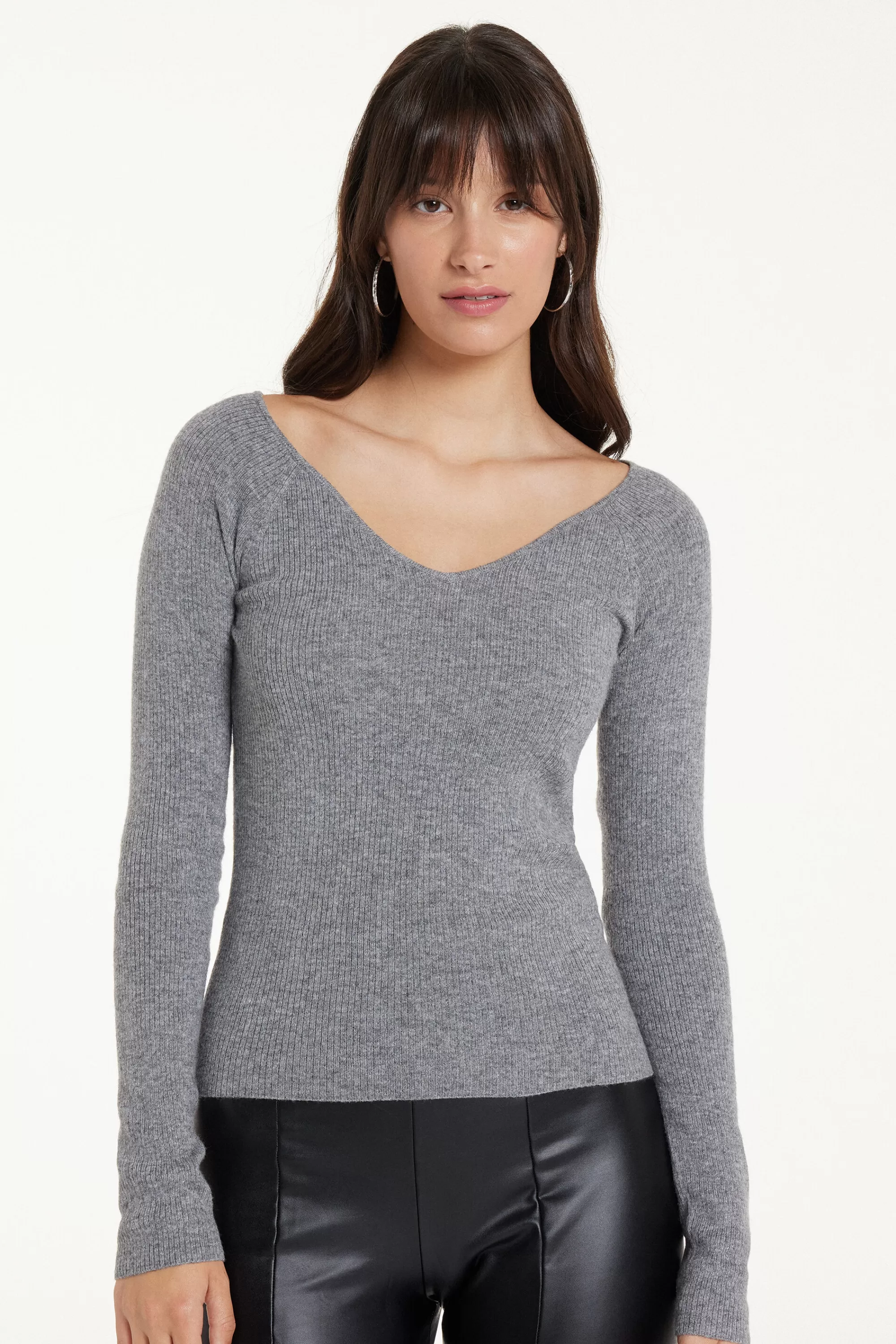 Hot Maglia Pesante Manica Lunga Scollo A V Costine Con Lana - Cardigan E Maglioni - Donna | Maglioncini lana | Cardigan e Maglioni