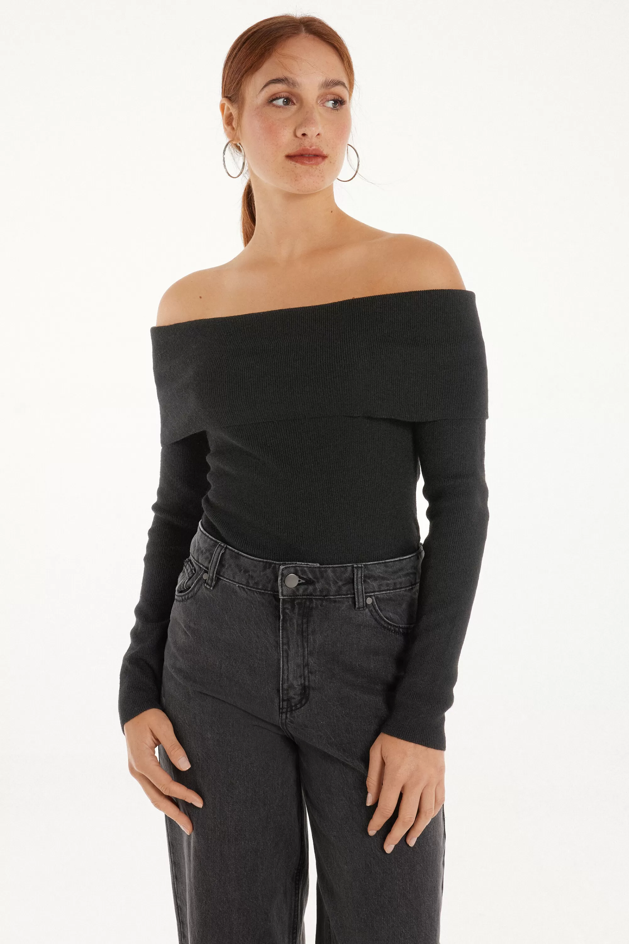 Fashion Maglia Pesante Manica Lunga Spalle Scoperte Con Lana - Cardigan E Maglioni - Donna | Maglioncini lana | Cardigan e Maglioni