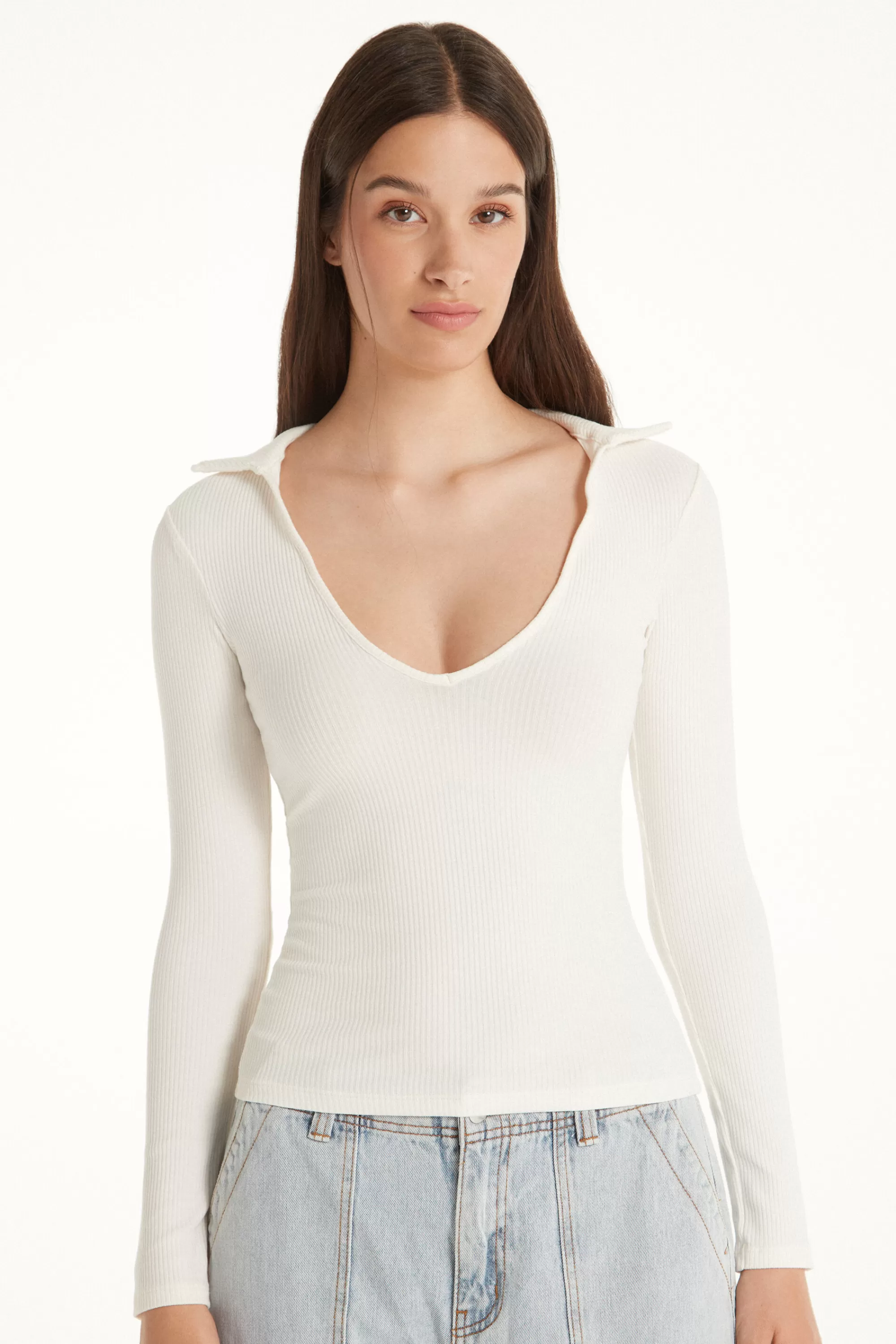 Hot Maglia Polo Maniche Lunghe Costine - Maglie Maniche Lunghe - Donna | Maglie maniche lunghe