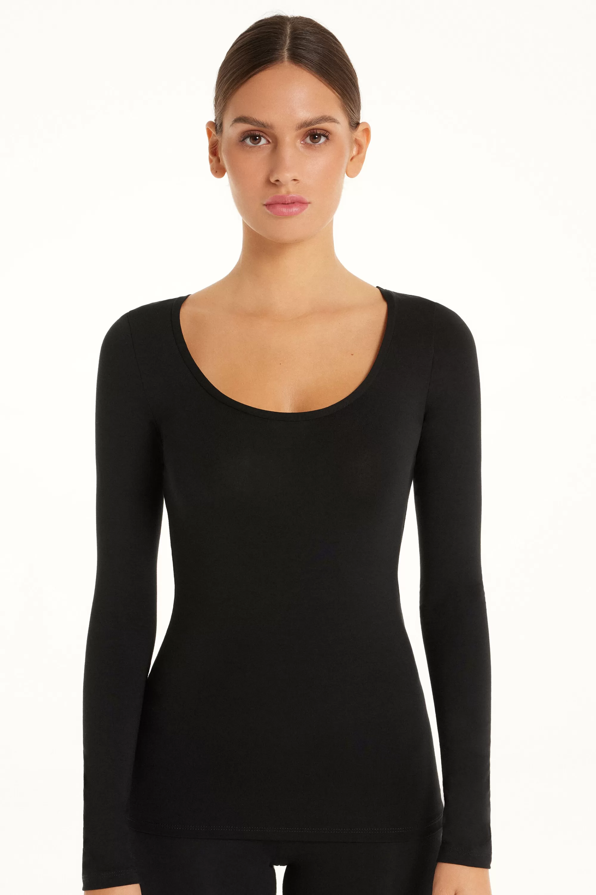 Shop Maglia Scollo Madonna Maniche Lunghe In Viscosa - Maglie Maniche Lunghe - Donna | Maglie maniche lunghe