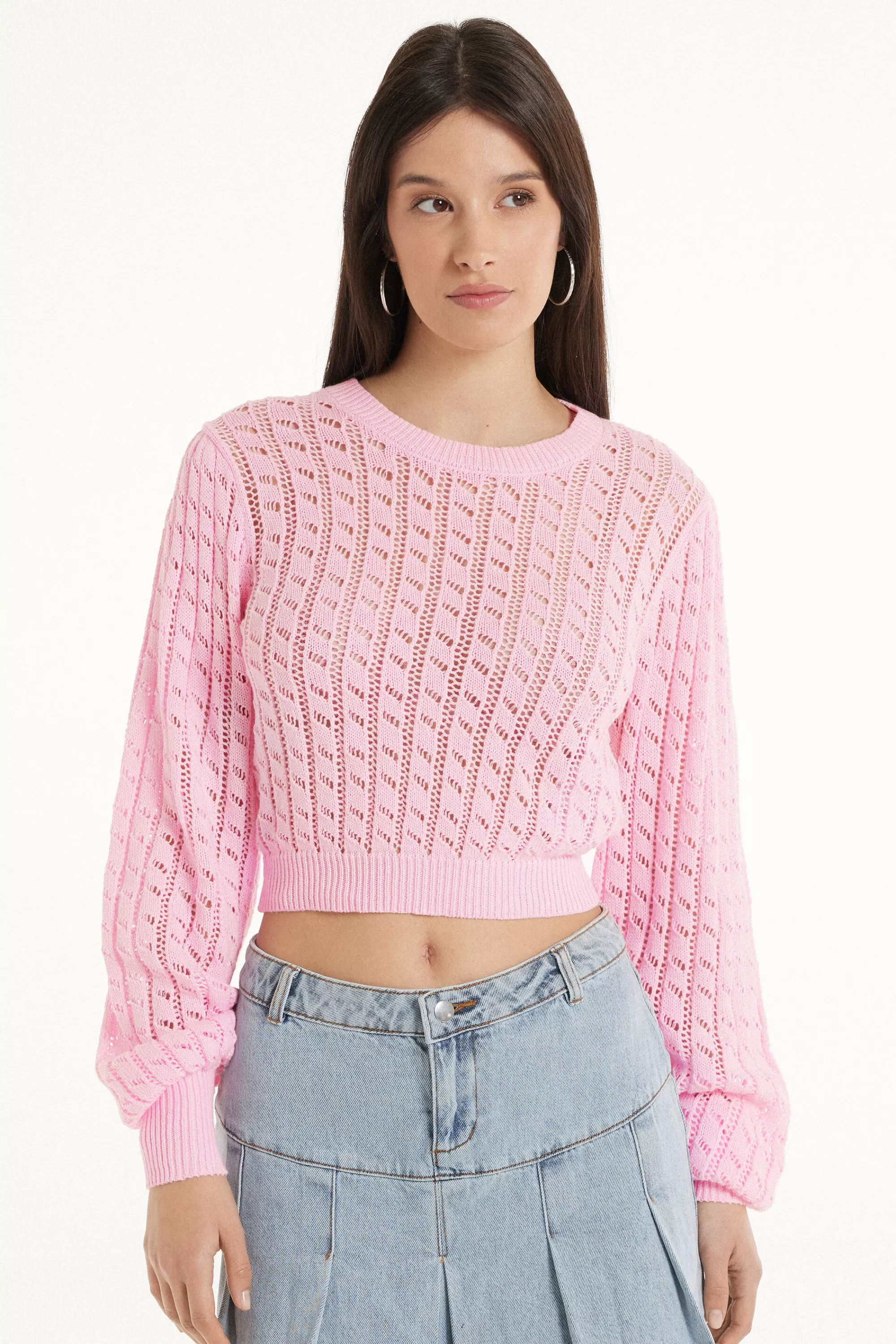 Cheap Maglioncino Corto A Manica Lunga Traforato - Maglie Maniche Lunghe - Donna | Cardigan e Maglioni | Maglie maniche lunghe