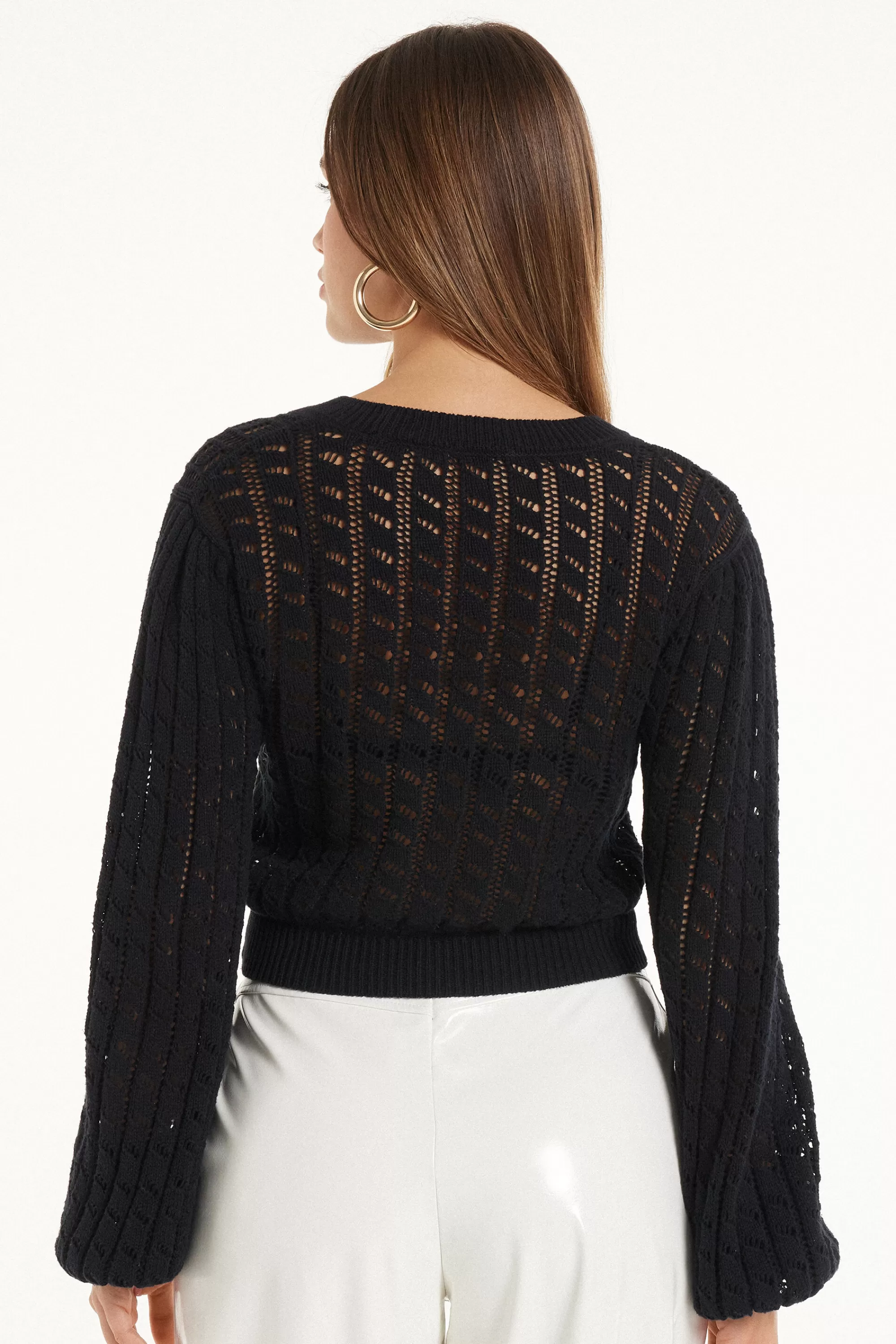 Best Maglioncino Corto A Manica Lunga Traforato - Maglie Maniche Lunghe - Donna | Cardigan e Maglioni | Maglie maniche lunghe