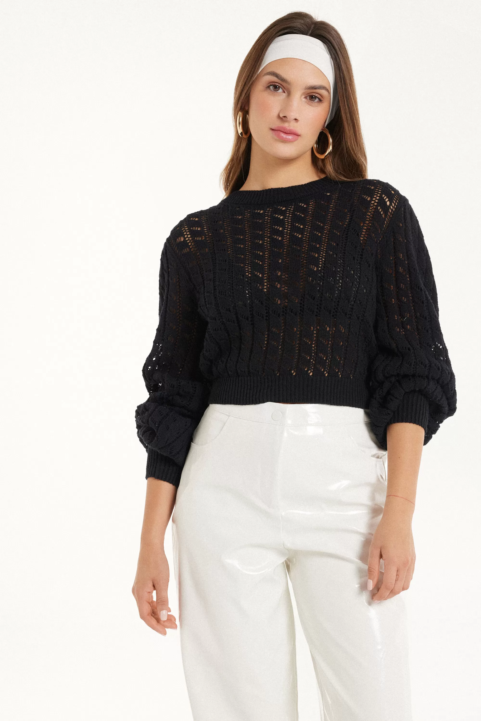 Best Maglioncino Corto A Manica Lunga Traforato - Maglie Maniche Lunghe - Donna | Cardigan e Maglioni | Maglie maniche lunghe