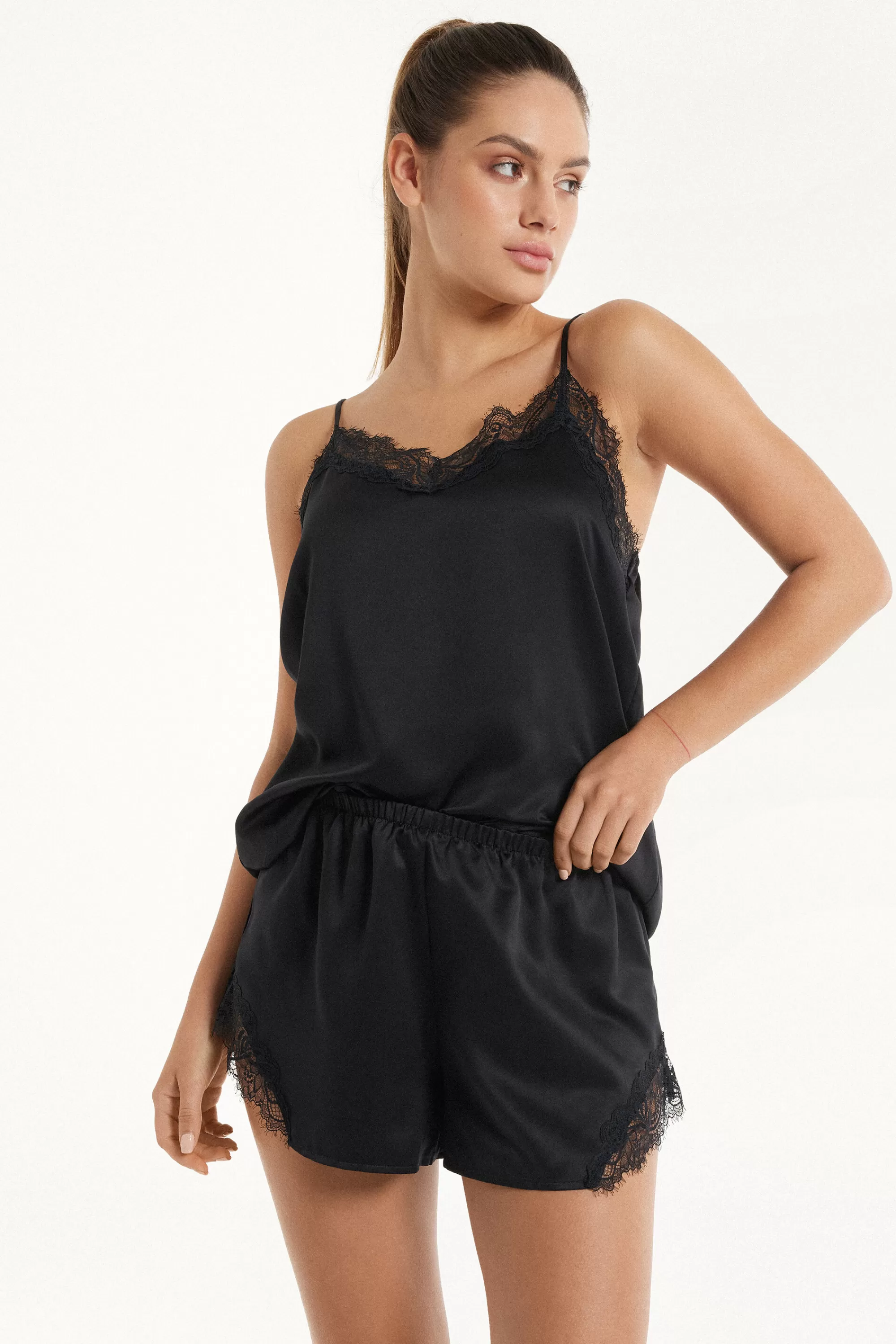 Hot Pantaloncino Corto In Raso E Pizzo - Pigiami Combinabili - Donna | Shorts | Pigiami combinabili