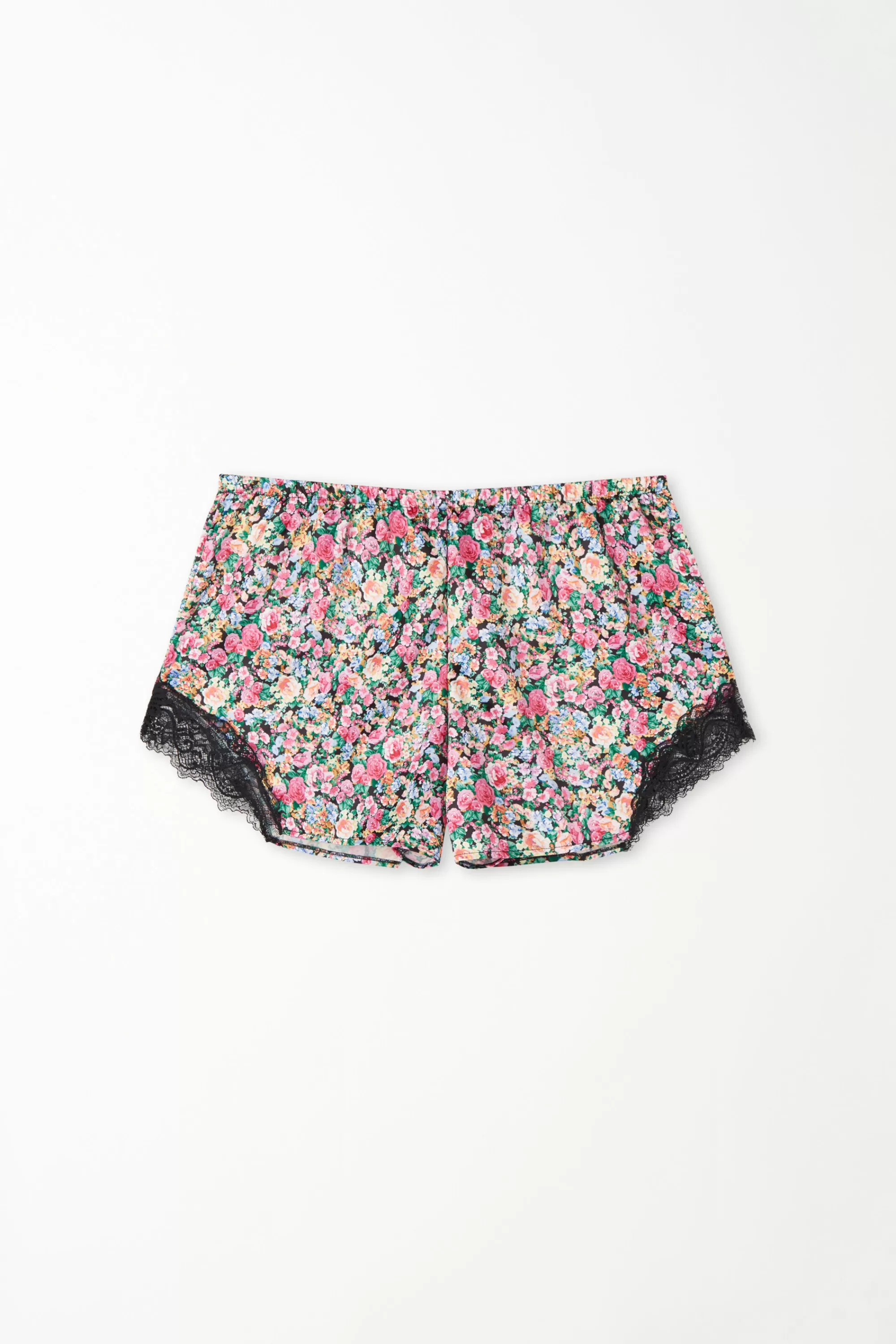 Outlet Pantaloncino Corto In Raso Stampato E Pizzo - Pigiami Combinabili - Donna | Shorts | Pigiami combinabili