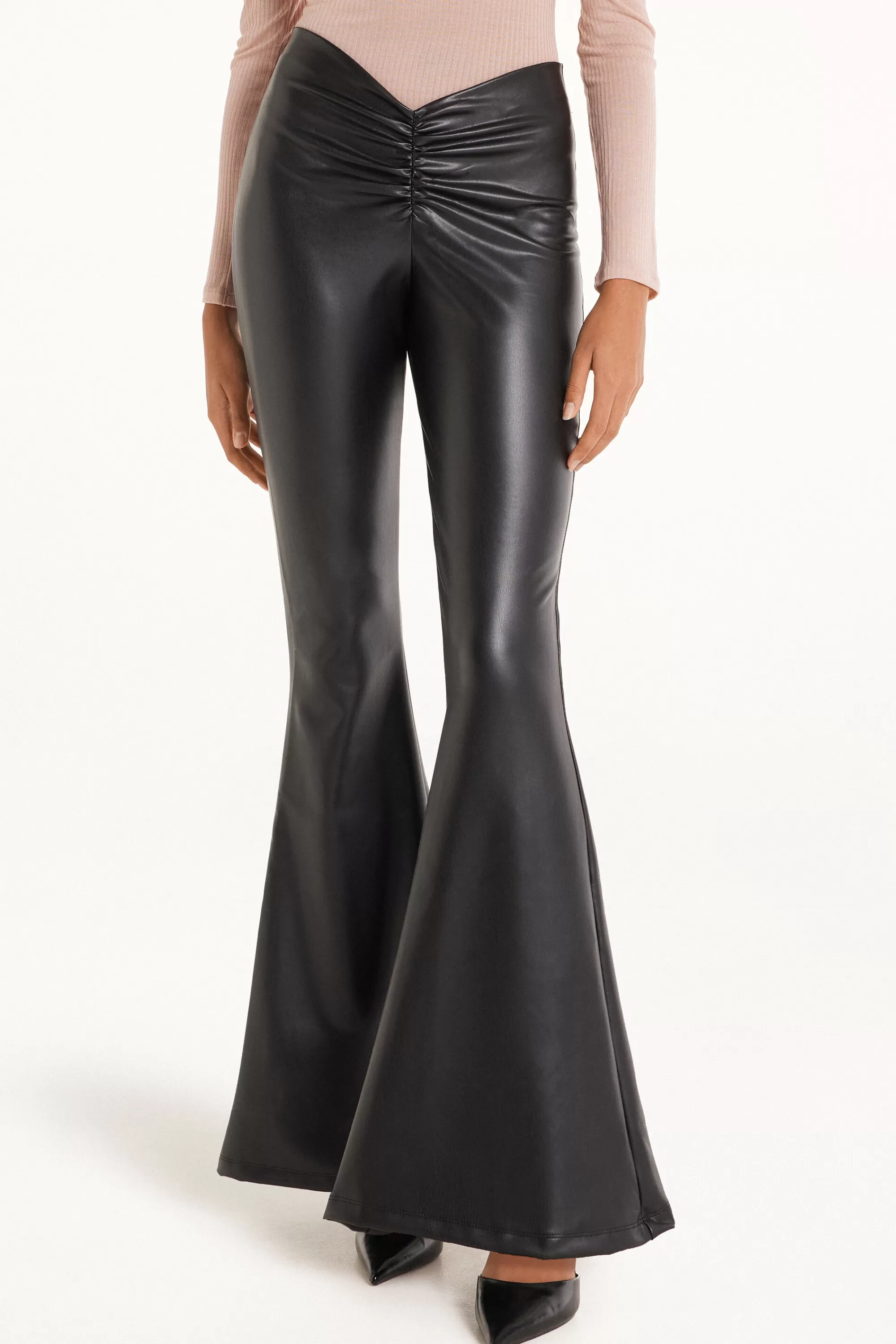 Cheap Pantalone Flare Effetto Spalmato Con Arriccio In Vita - Pantaloni - Donna | Pantaloni
