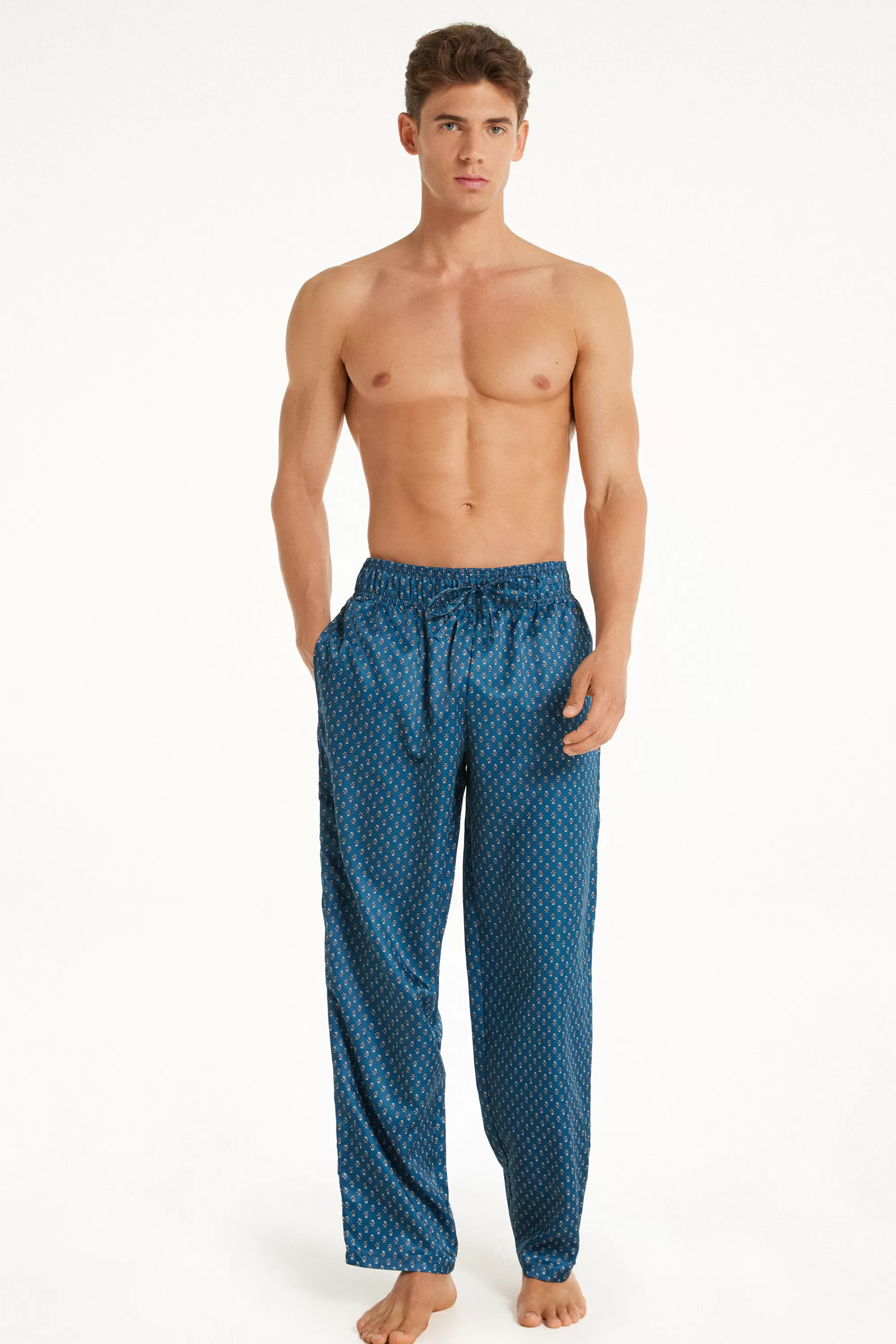 Store Pantalone In Raso Con Tasche E Coulisse - Pigiami Lunghi - Uomo | Pantaloni lunghi | Pigiami lunghi