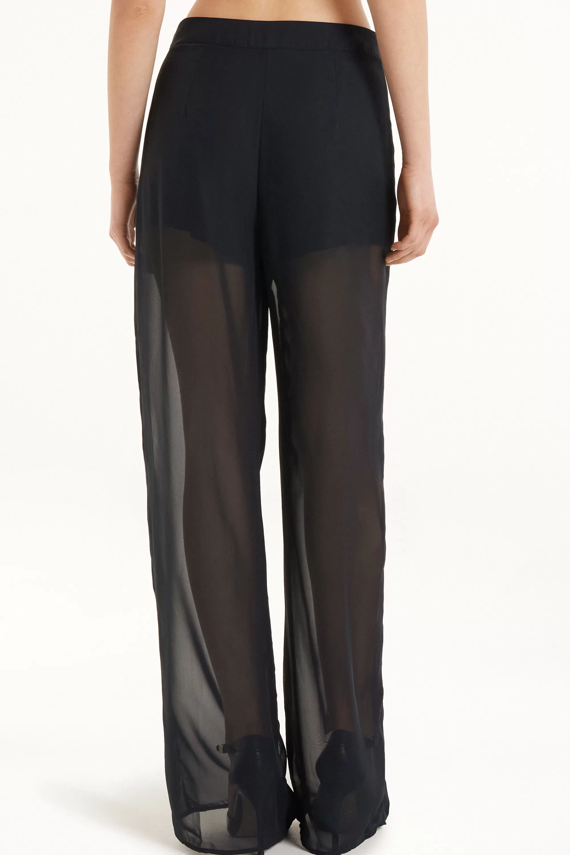 Shop Pantalone Lungo A Palazzo In Chiffon - Pantaloni - Donna | Pantaloni
