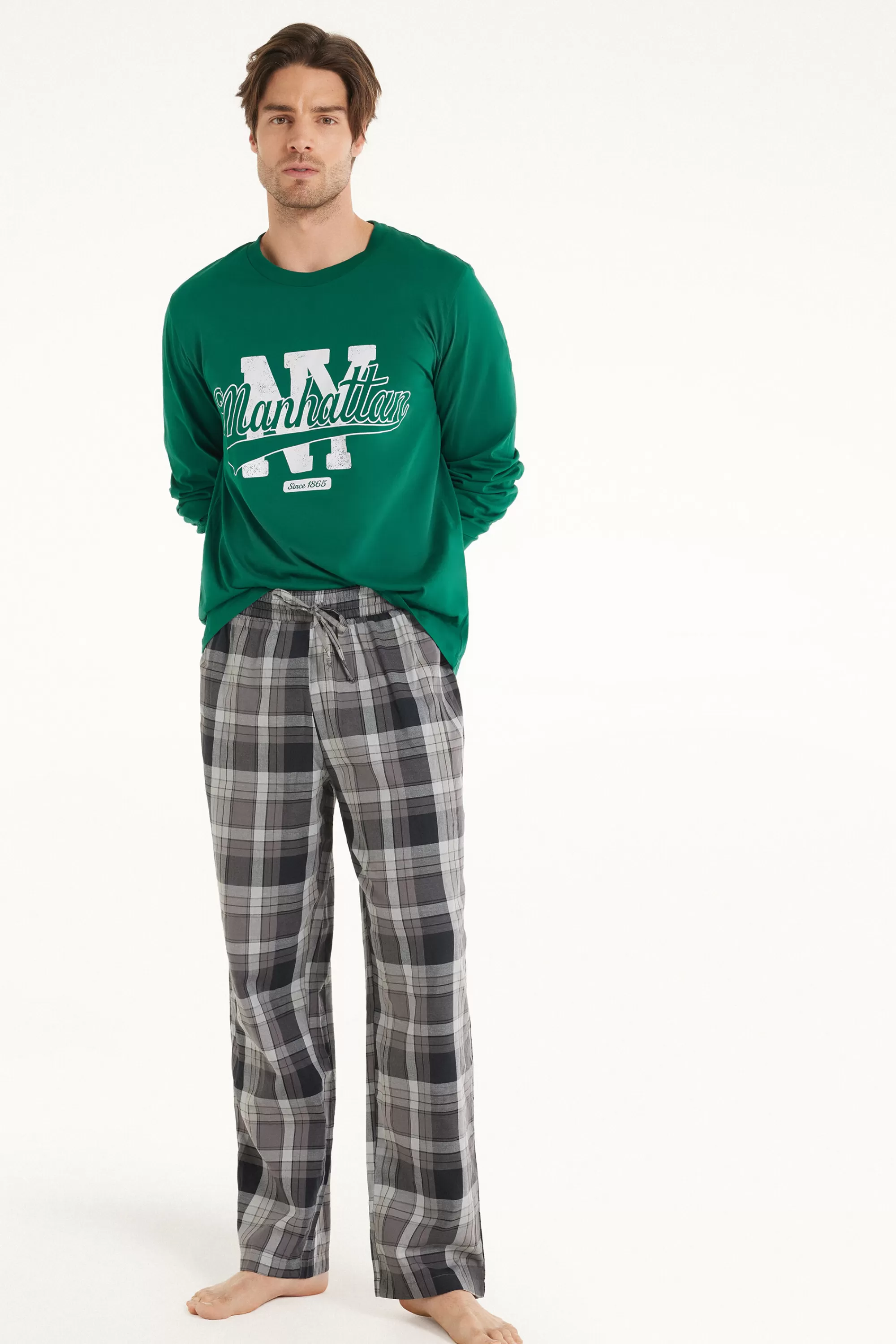 Sale Pantalone Lungo Dritto In Tela Di Cotone - Pigiami Lunghi - Uomo | Pantaloni lunghi | Pigiami lunghi