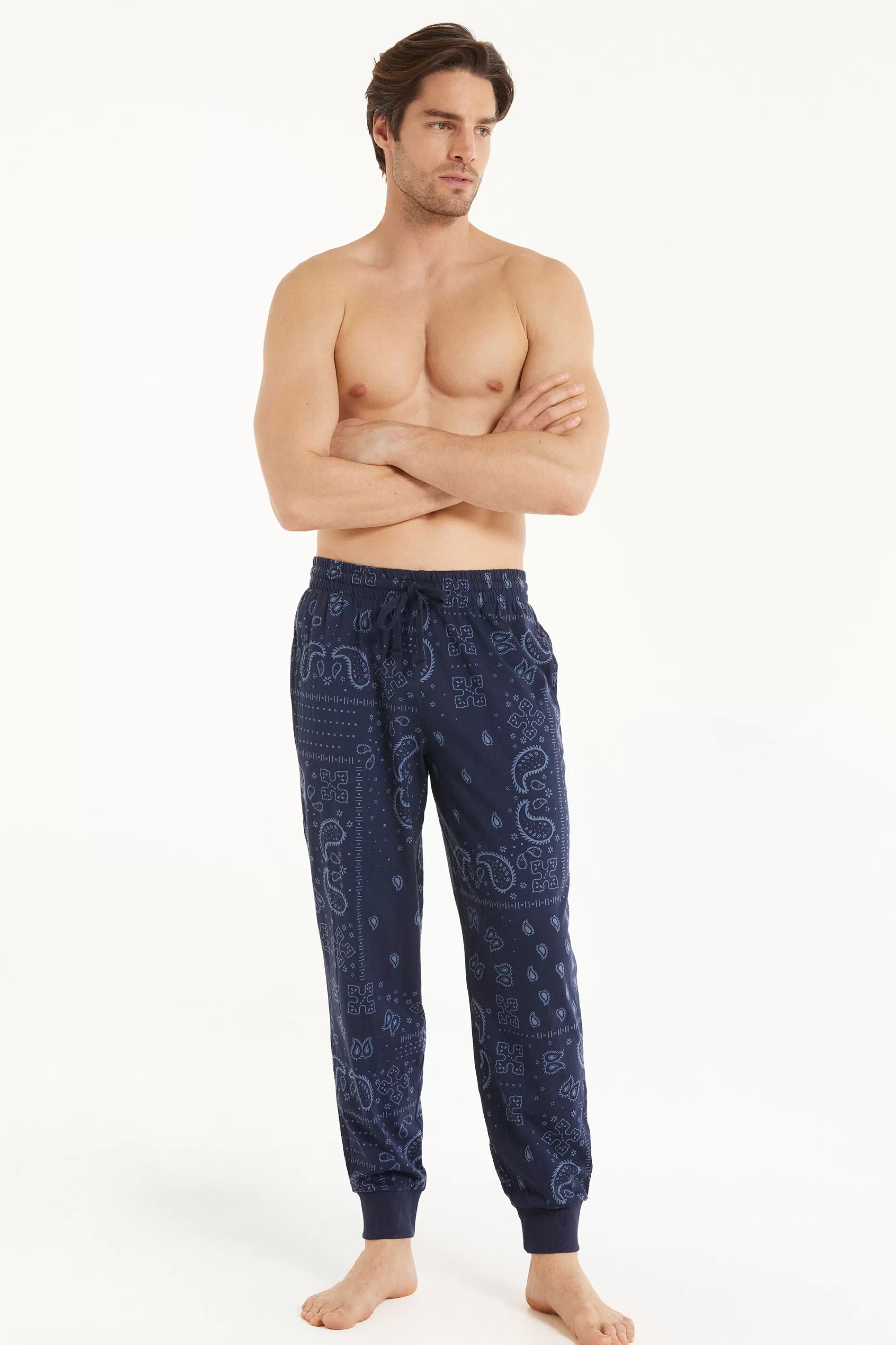 Cheap Pantalone Lungo In Cotone Con Polsini - Pigiami Lunghi - Uomo | Pantaloni lunghi | Pigiami lunghi
