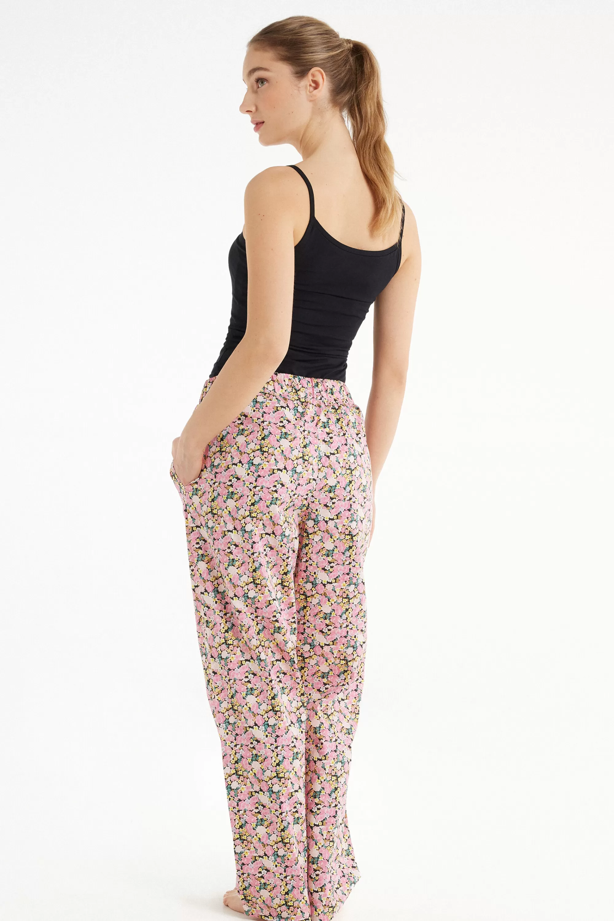 Online Pantalone Lungo In Tela Di Cotone Stampata - Pigiami Combinabili - Donna | Pigiami combinabili