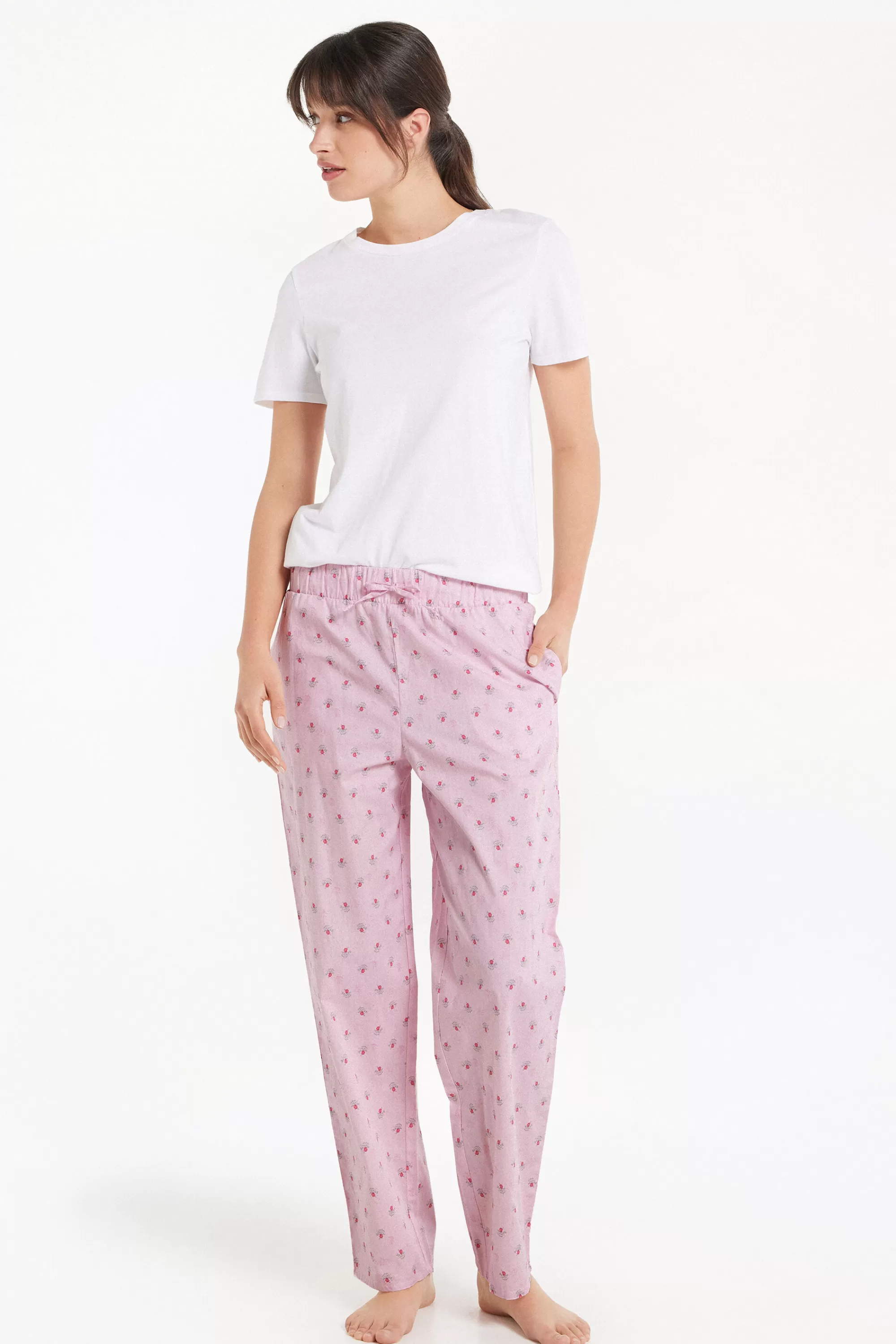 Online Pantalone Lungo In Tela Di Cotone Stampata - Pigiami Combinabili - Donna | Pigiami combinabili